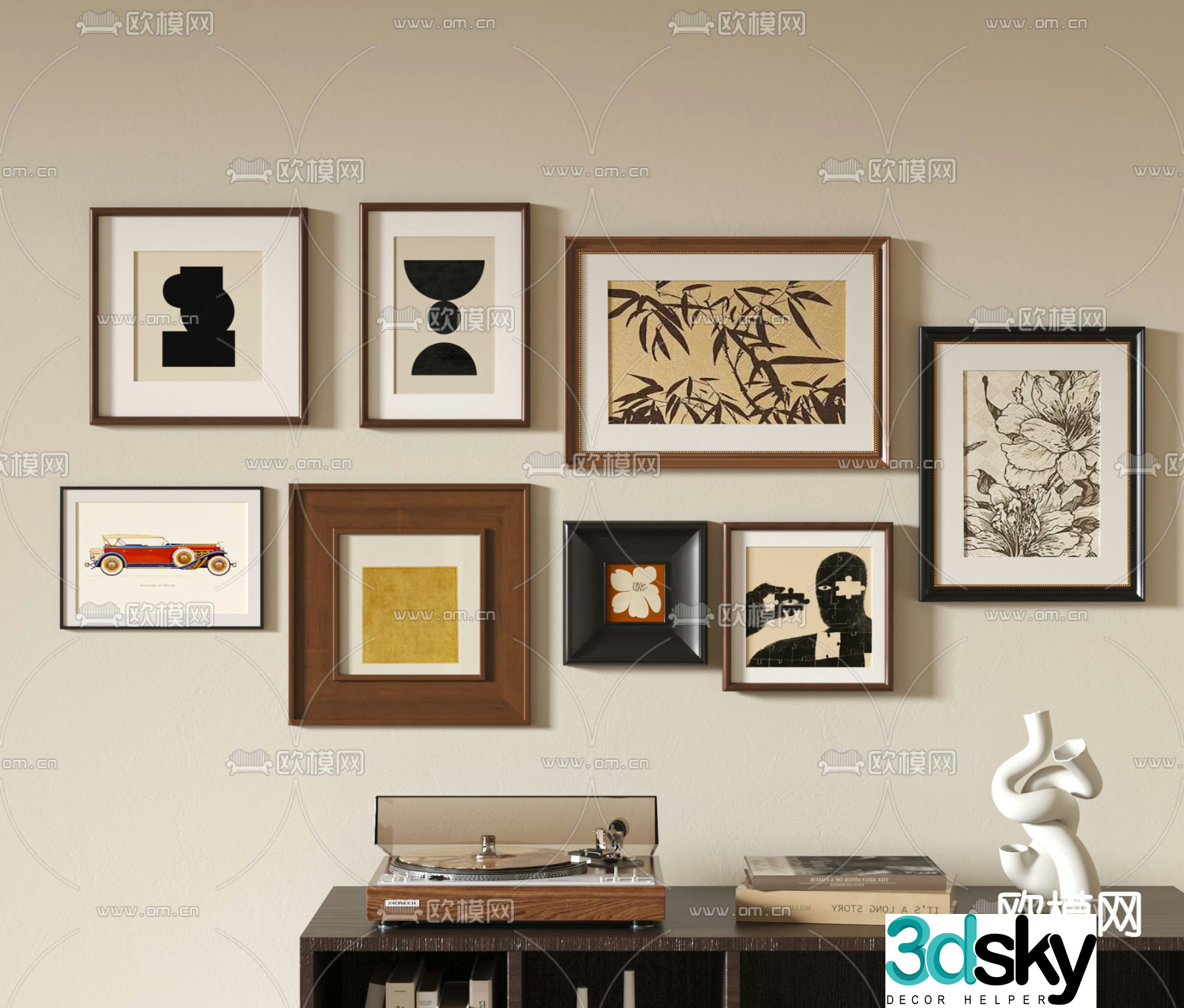 Middle-aged style combination painting hanging painting decorative painting 3D model