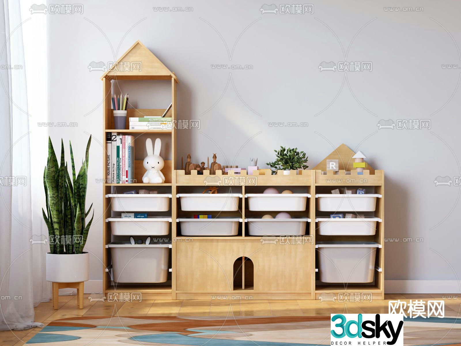 Nordic children’s cabinet bookcase 3d model
