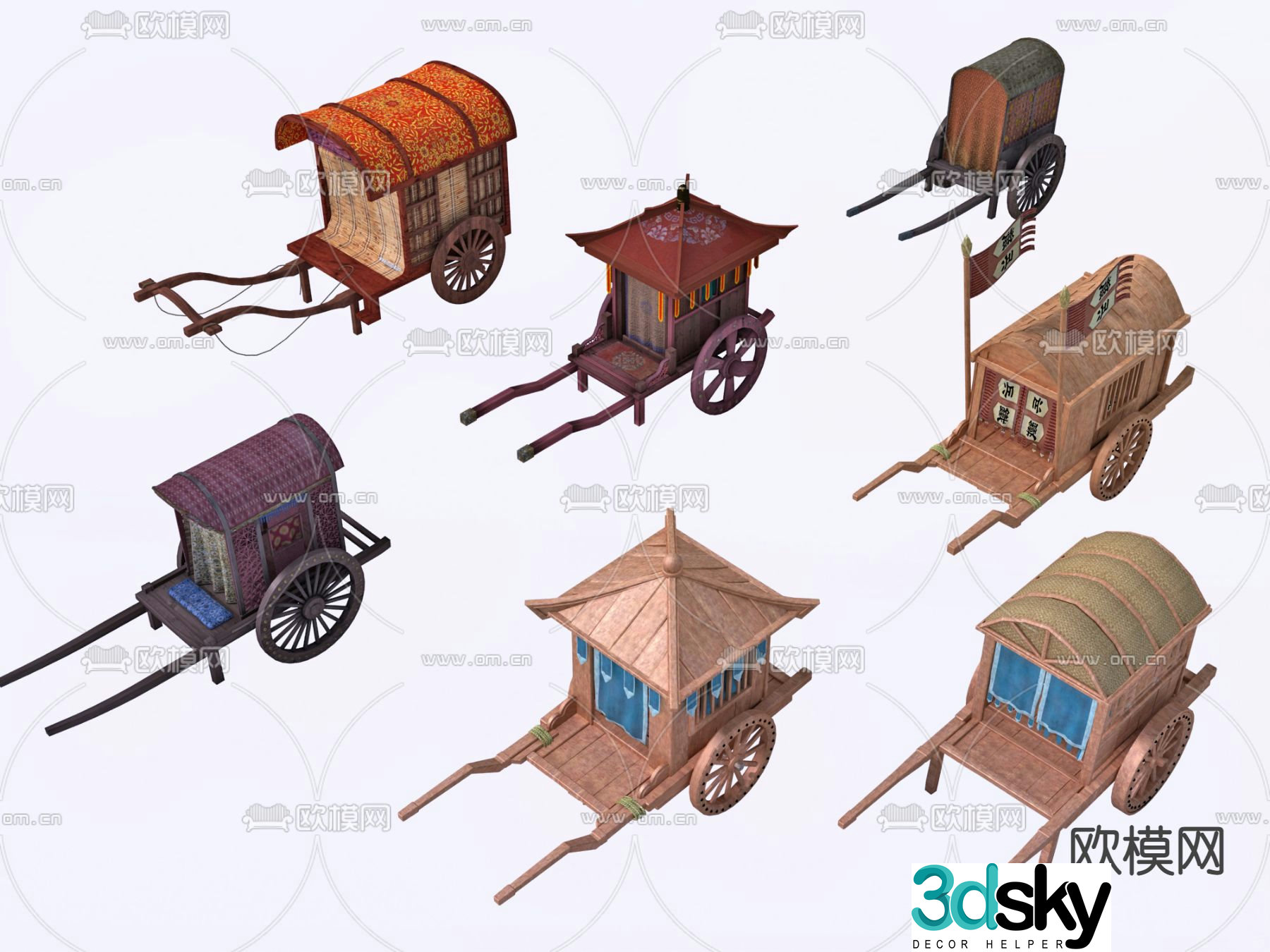 Chinese ancient carriage, rural folk carriage, ancient carriage 3D model