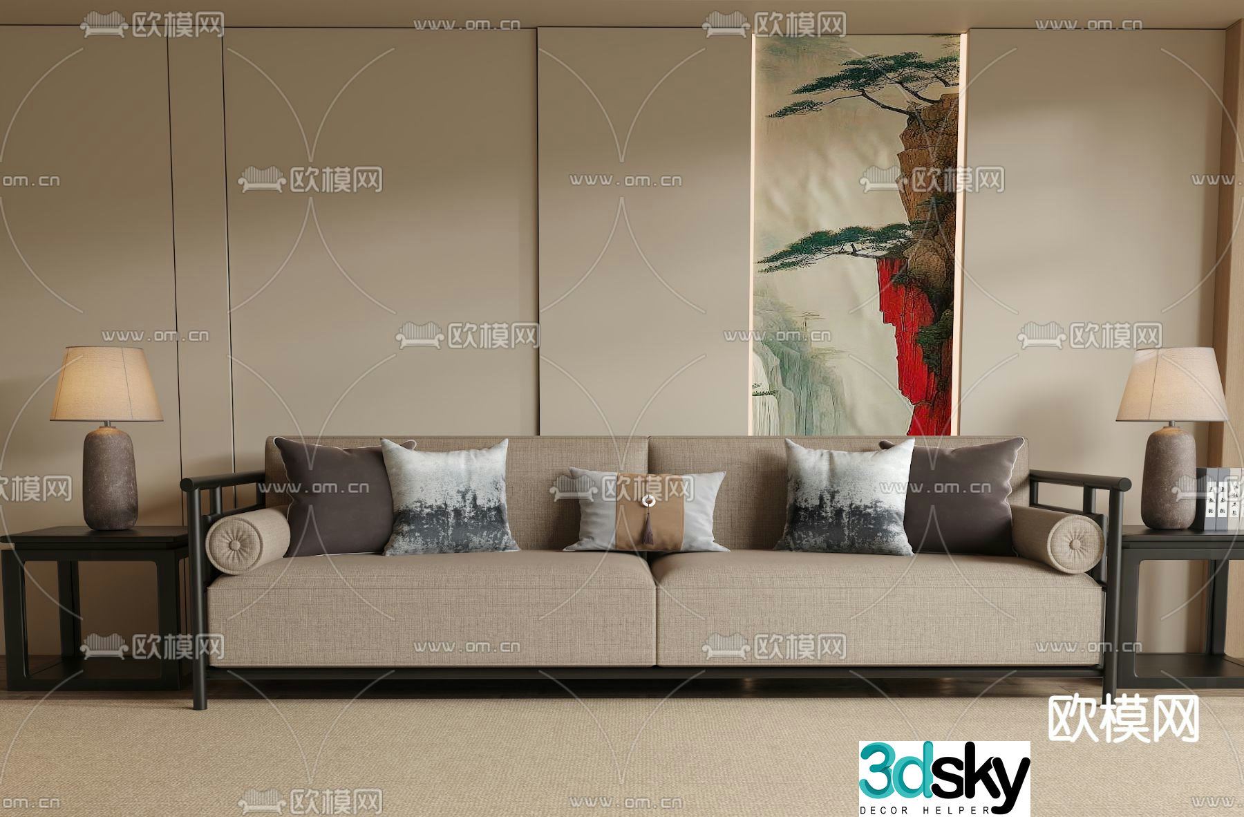 New Chinese style sofa double sofa 3d model