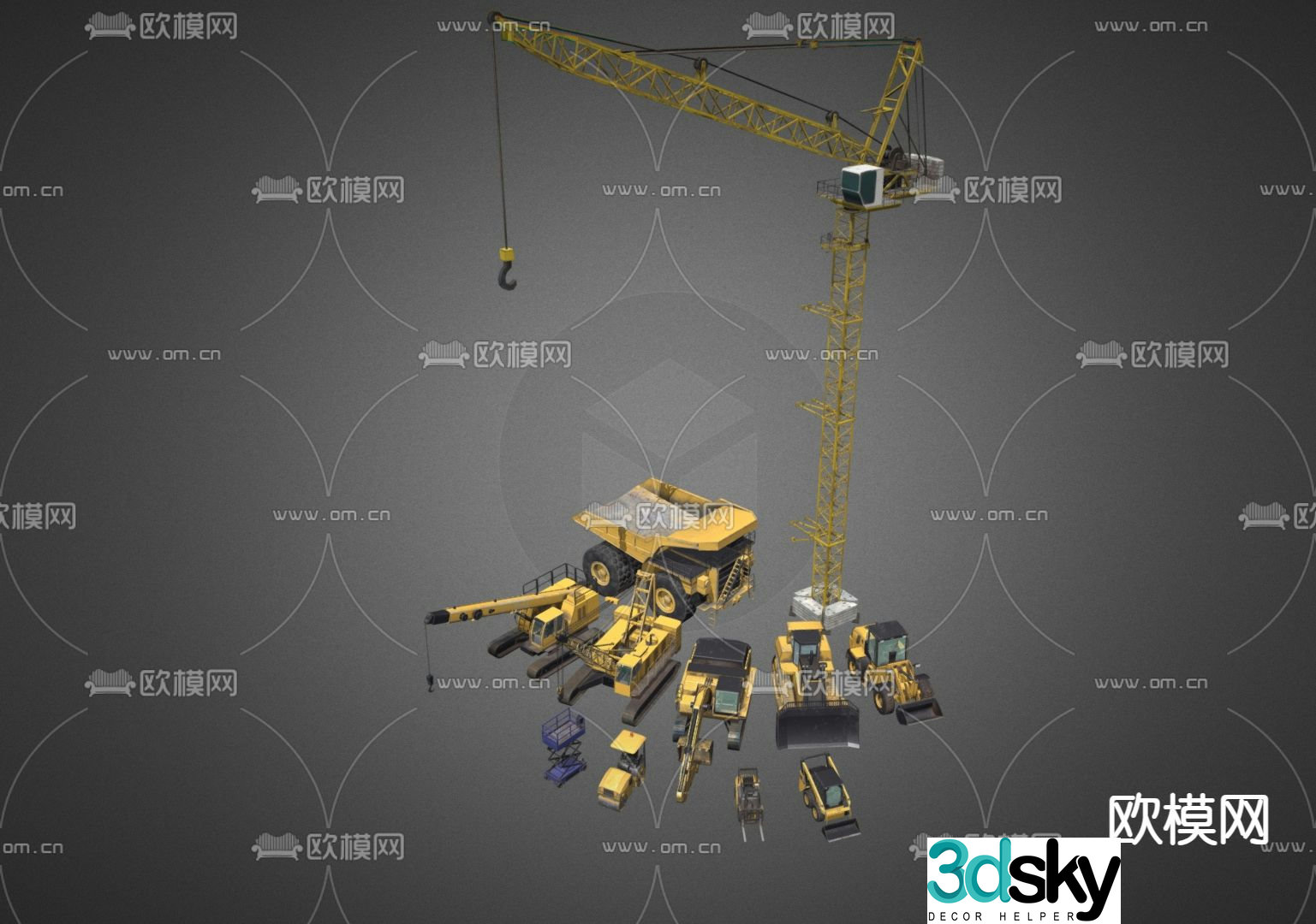 Tower crane excavator crane industrial equipment 3d model