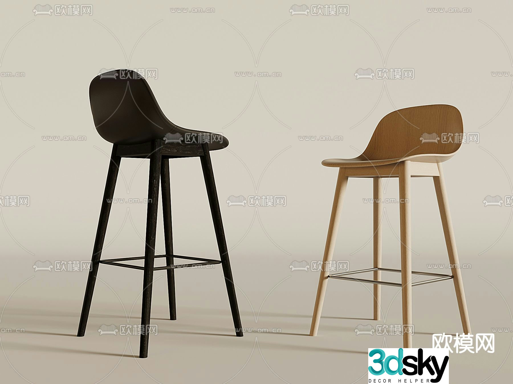 Nordic bar stool bar stool high stool 3d model