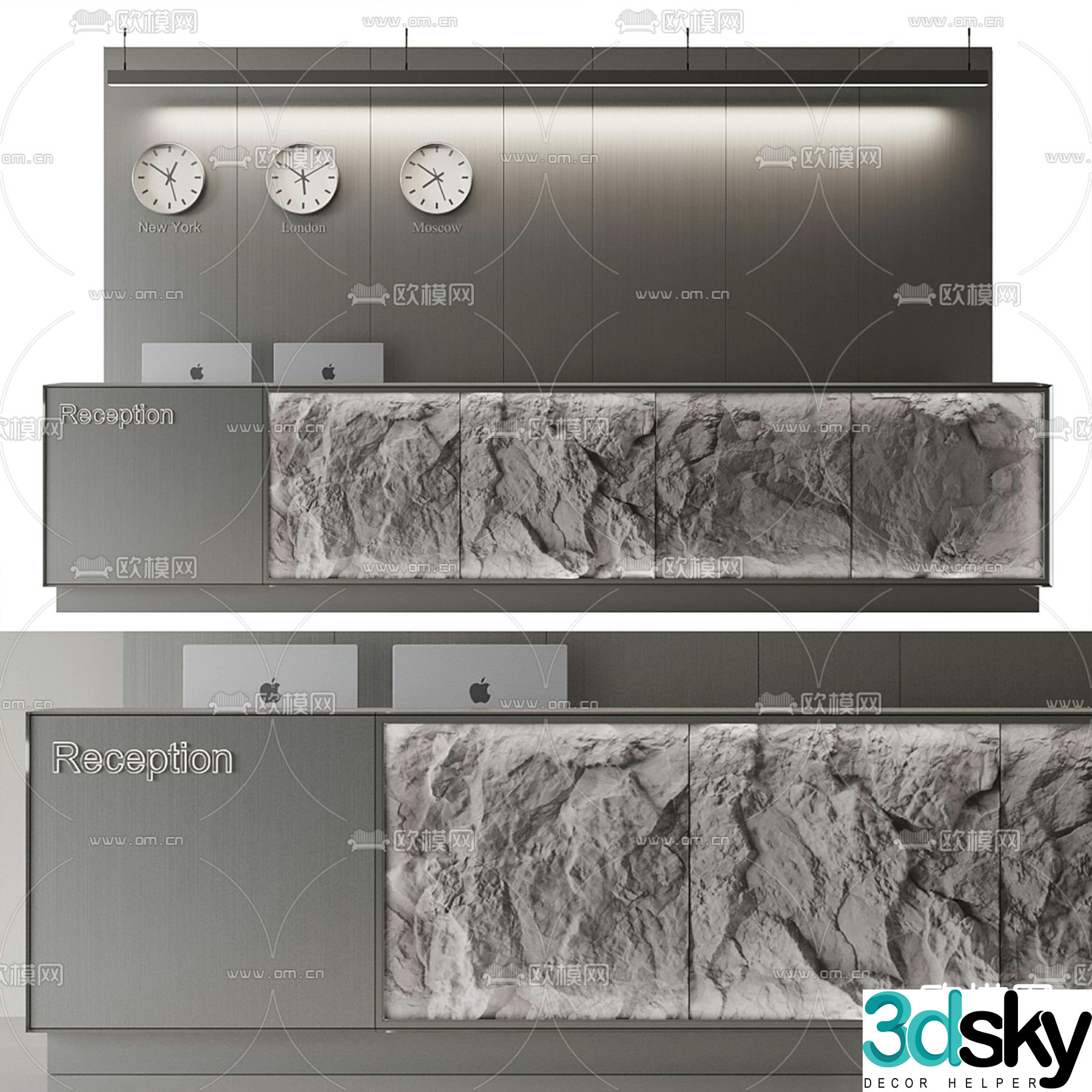 Premium gray front desk reception desk 3d model