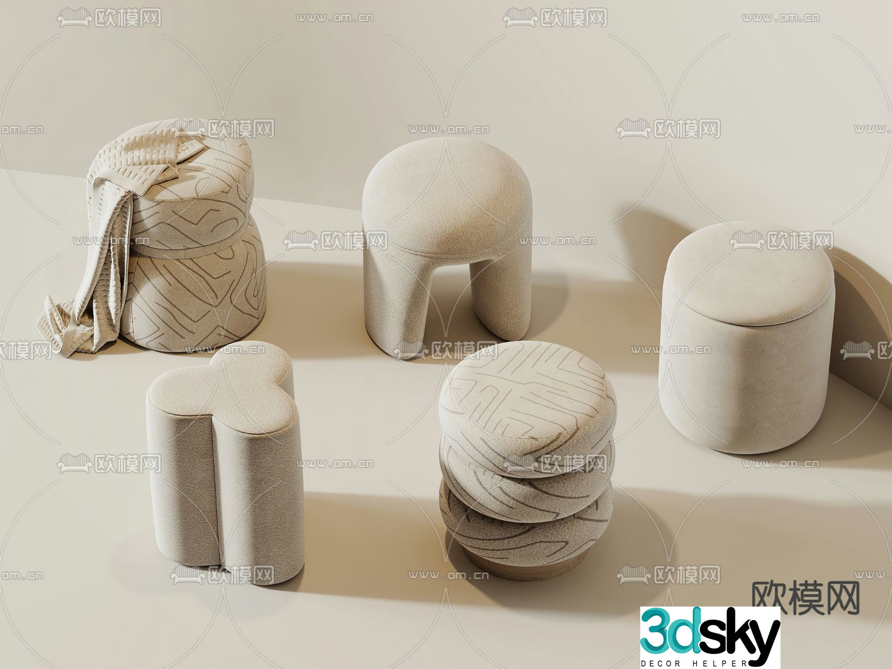 Sofa stool round stool low stool 3d model