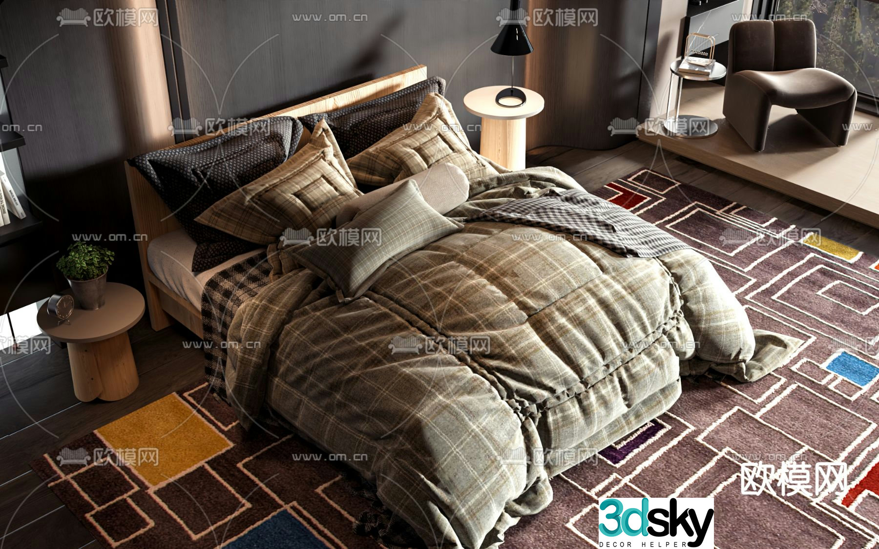 Commercial bed double bed 3d model