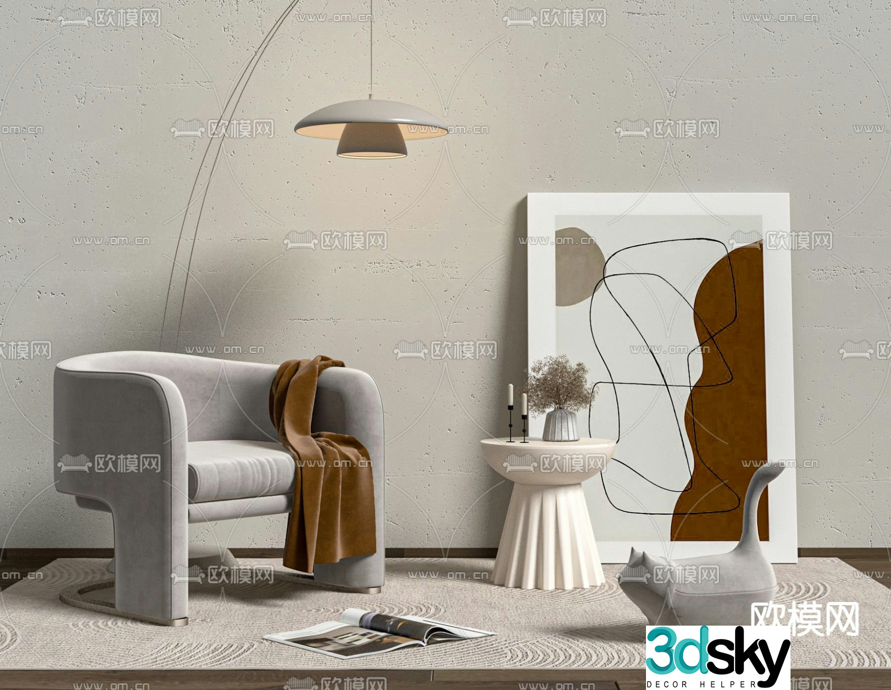 Cream style single sofa leisure sofa 3d model