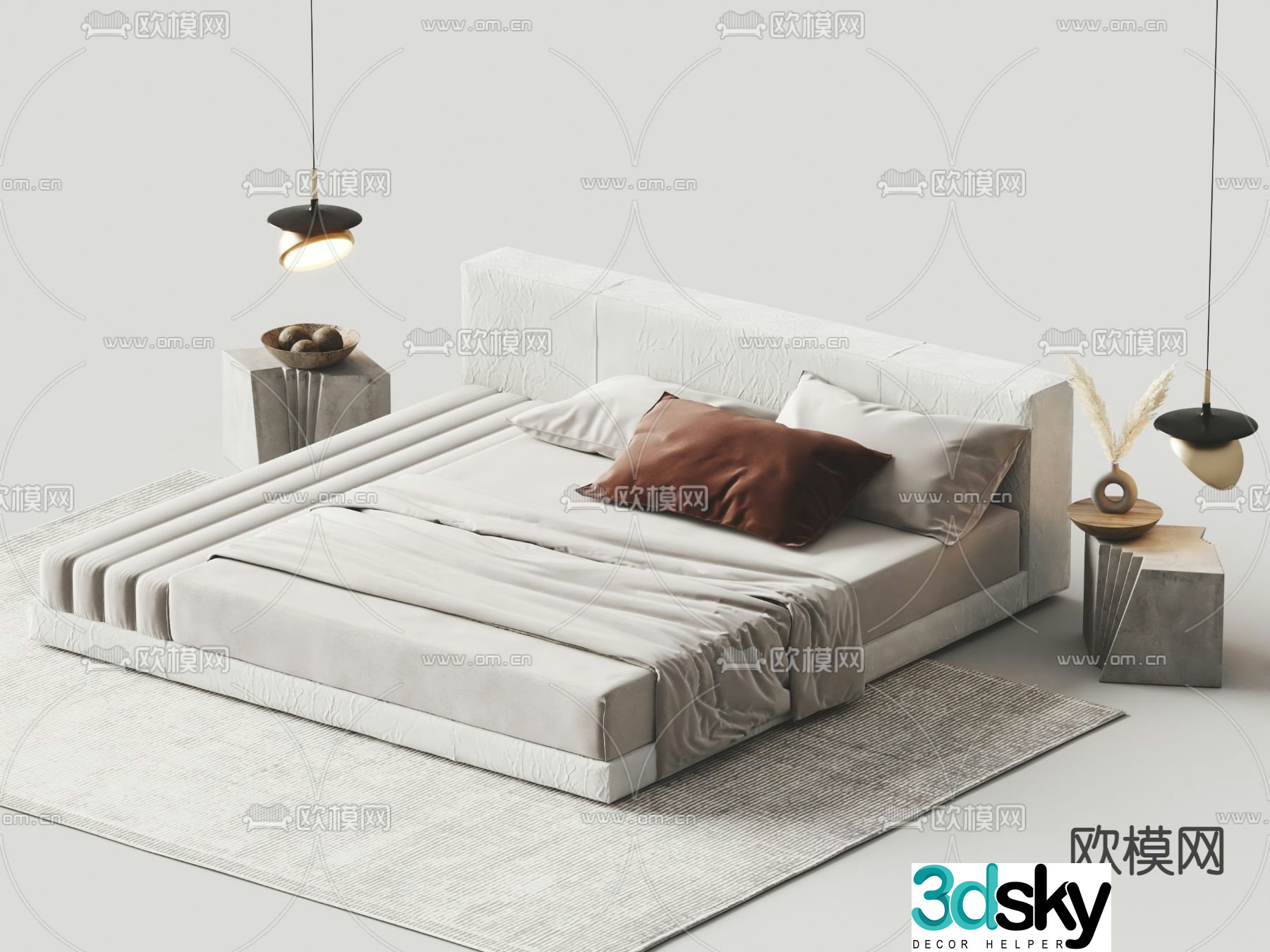 Minotti double bed floor-standing double bed 3d model