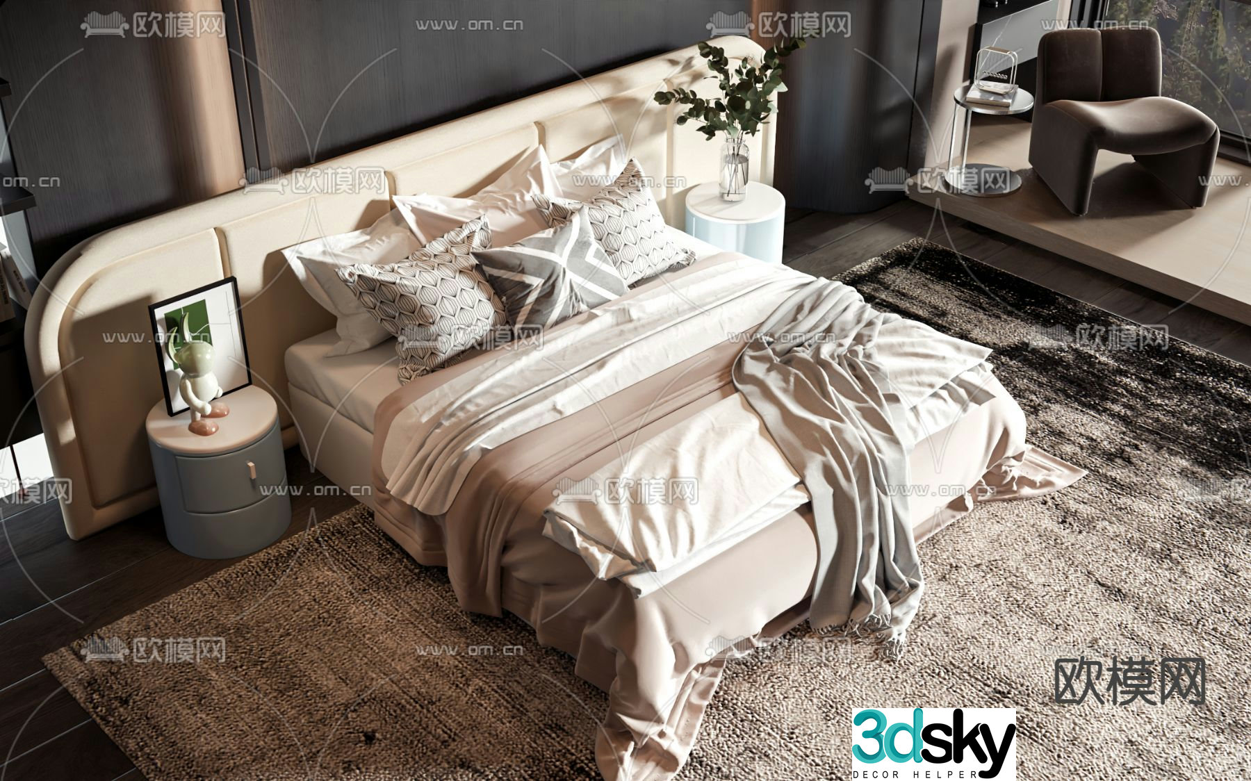 Modern double bed 3d model