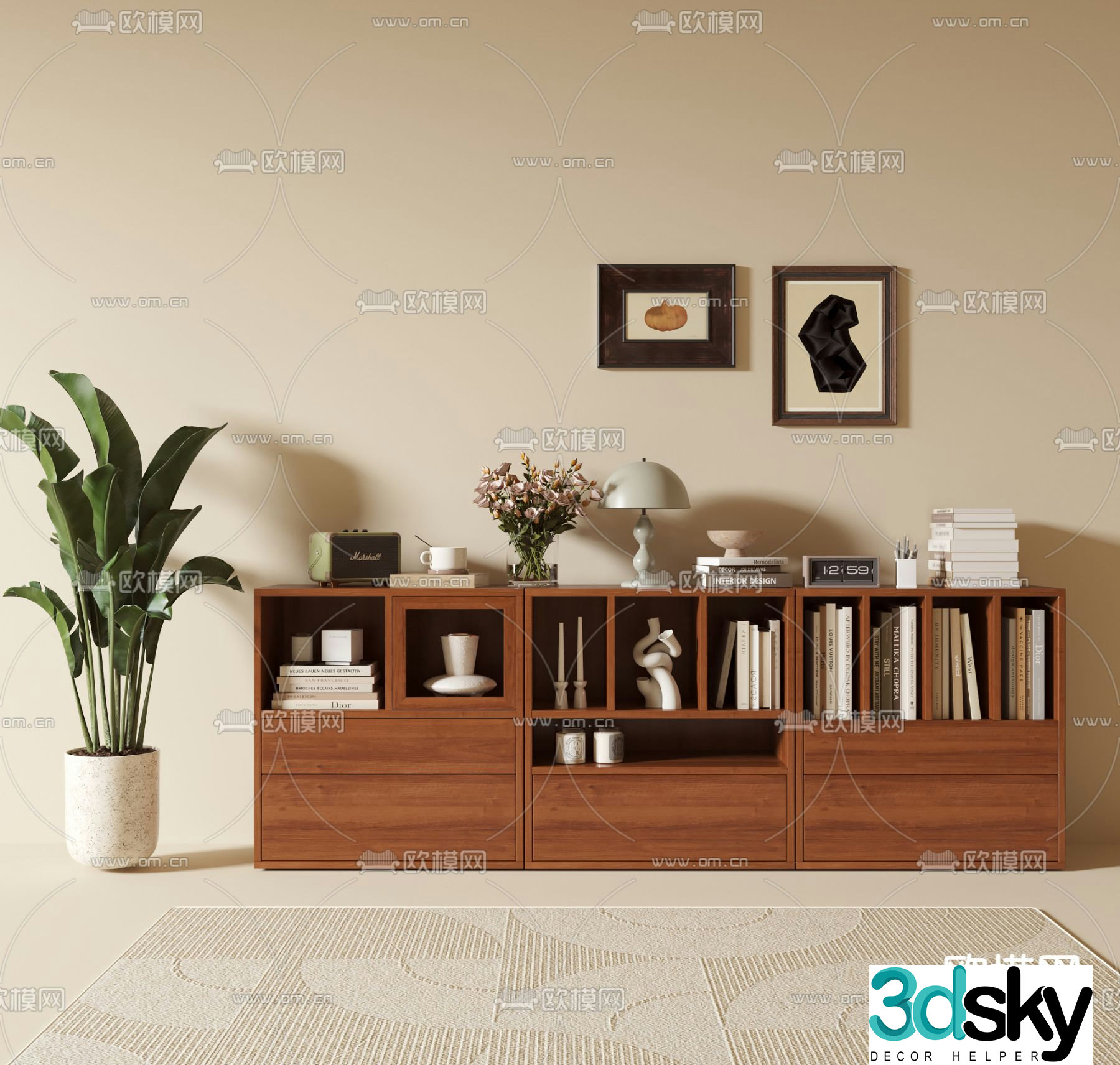Middle-aged bookcase low cabinet 3D model