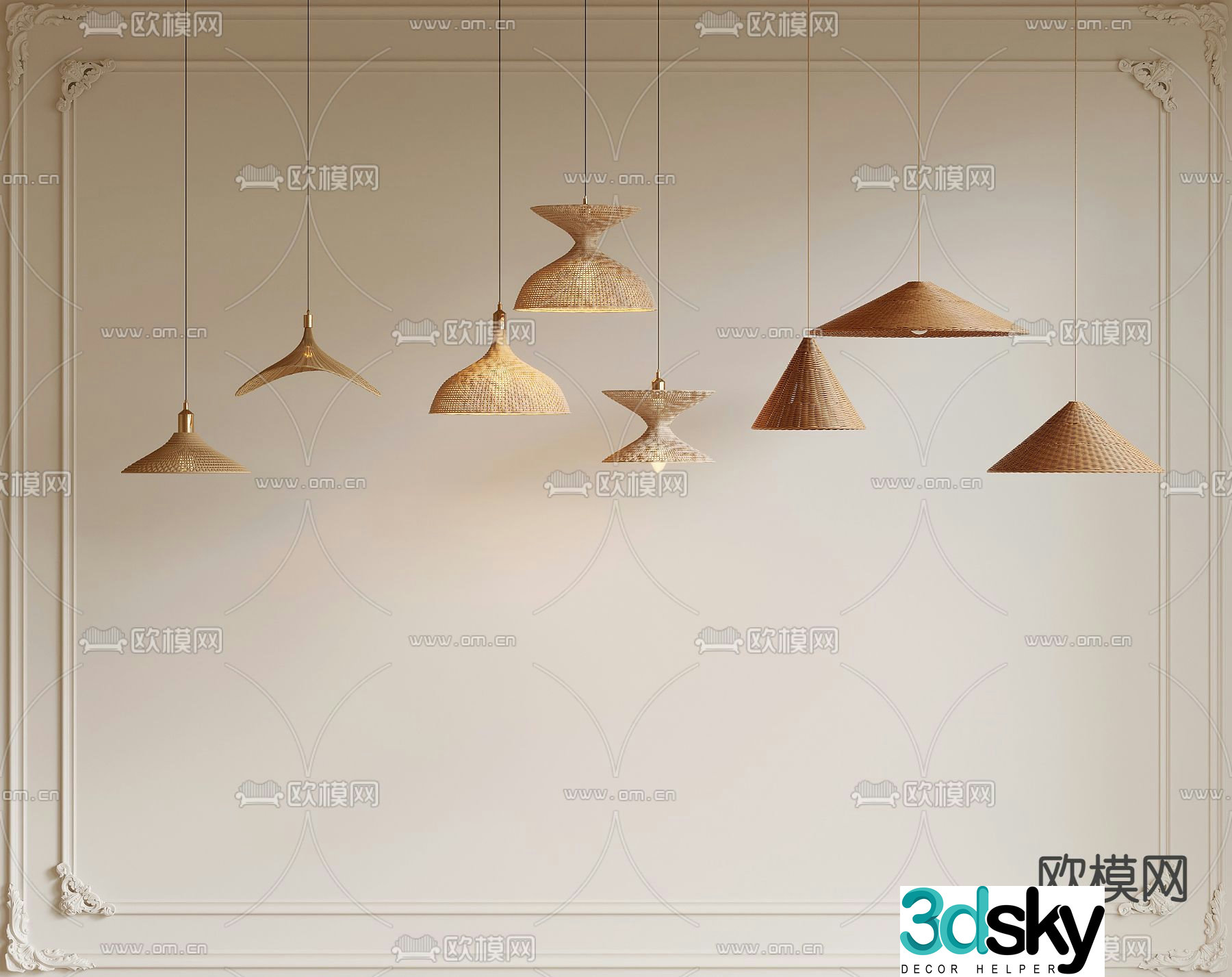 Wabi-sabi small chandelier fishing line chandelier 3d model