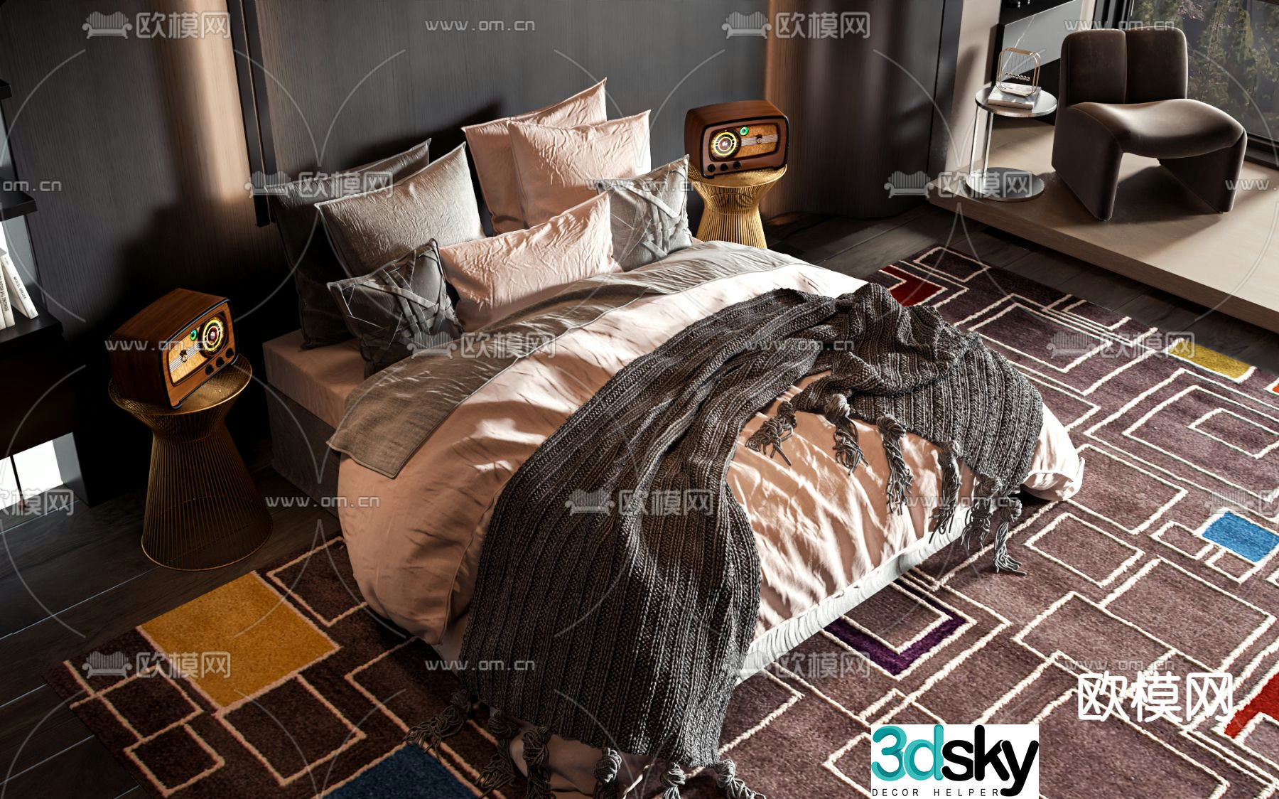 Commercial bed double bed 3d model