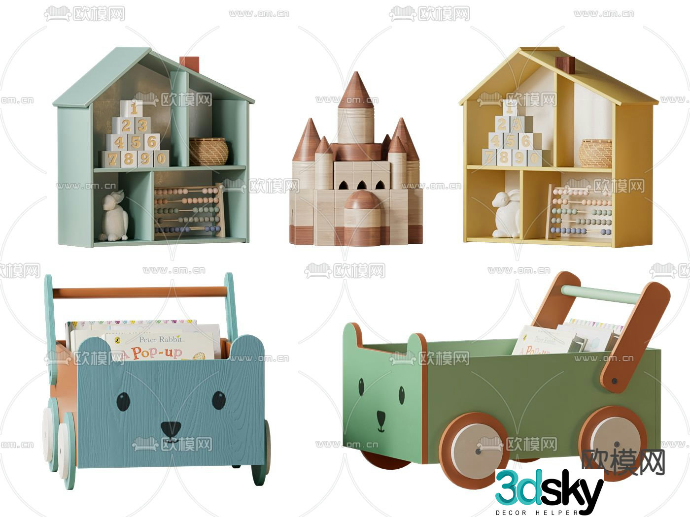 Children’s toys building block castle mobile cart 3d model