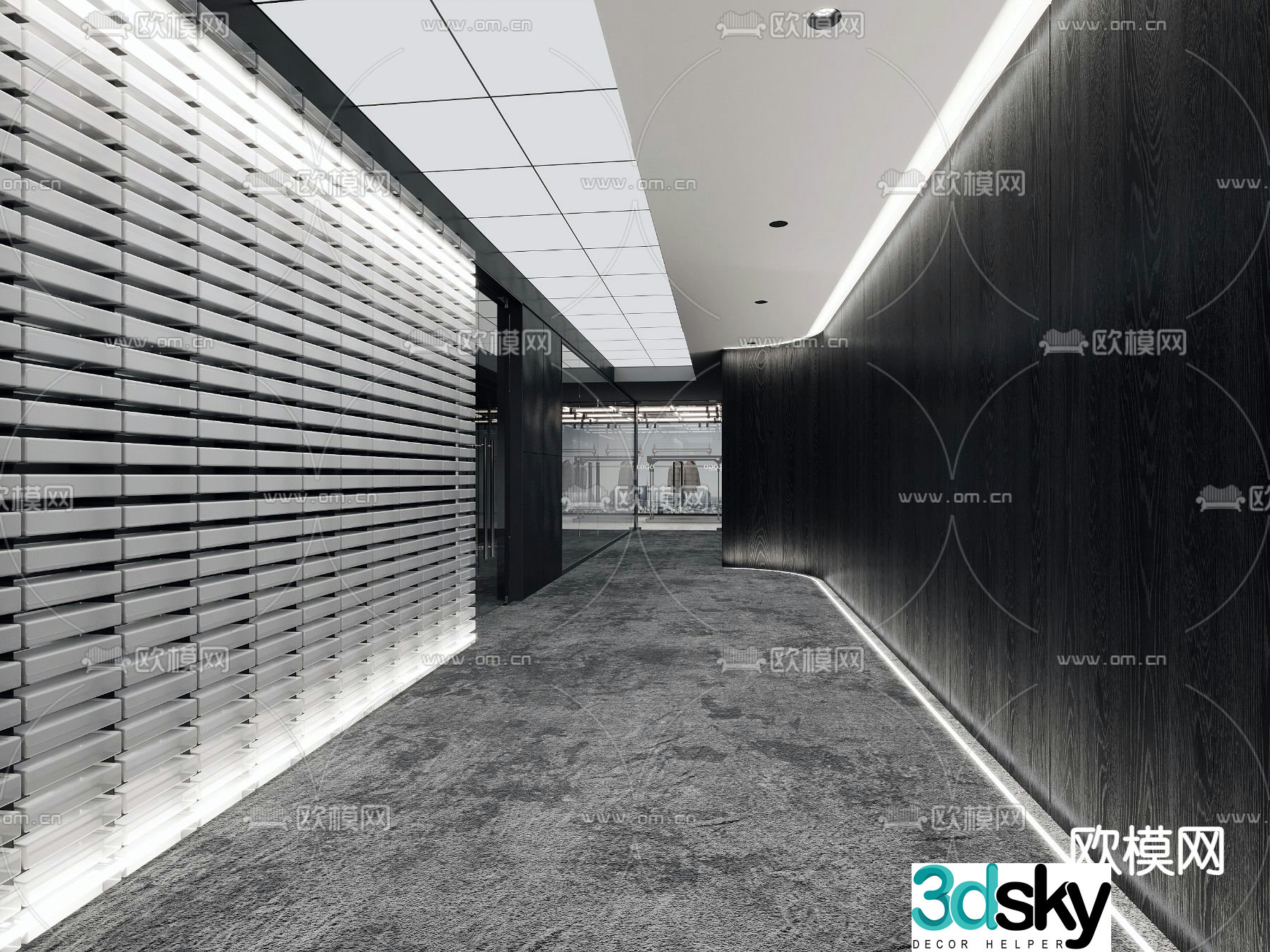 Dark style office corridor passage 3D model