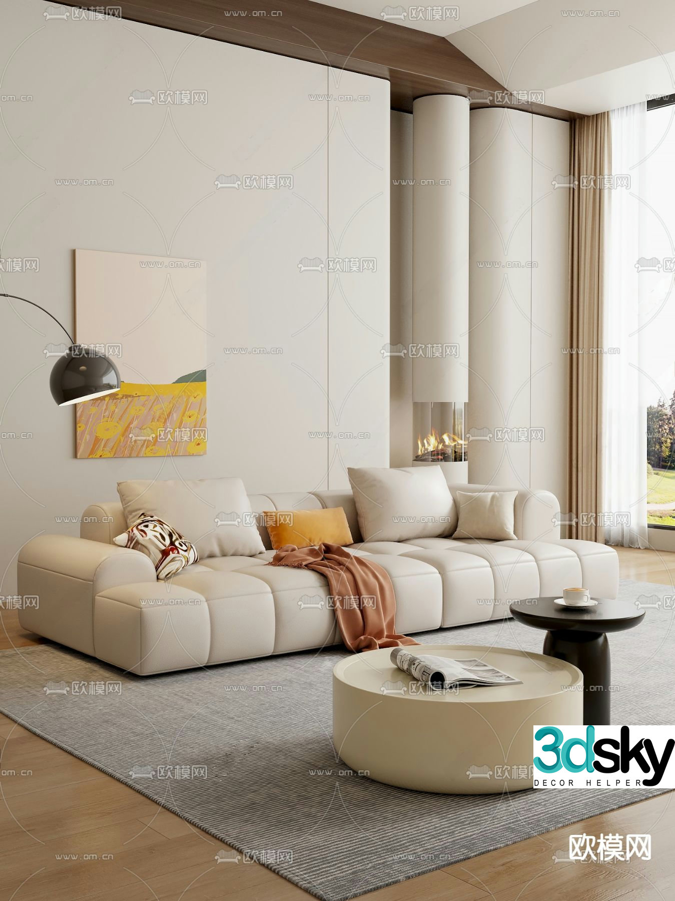 Cream style sofa double sofa 3d model