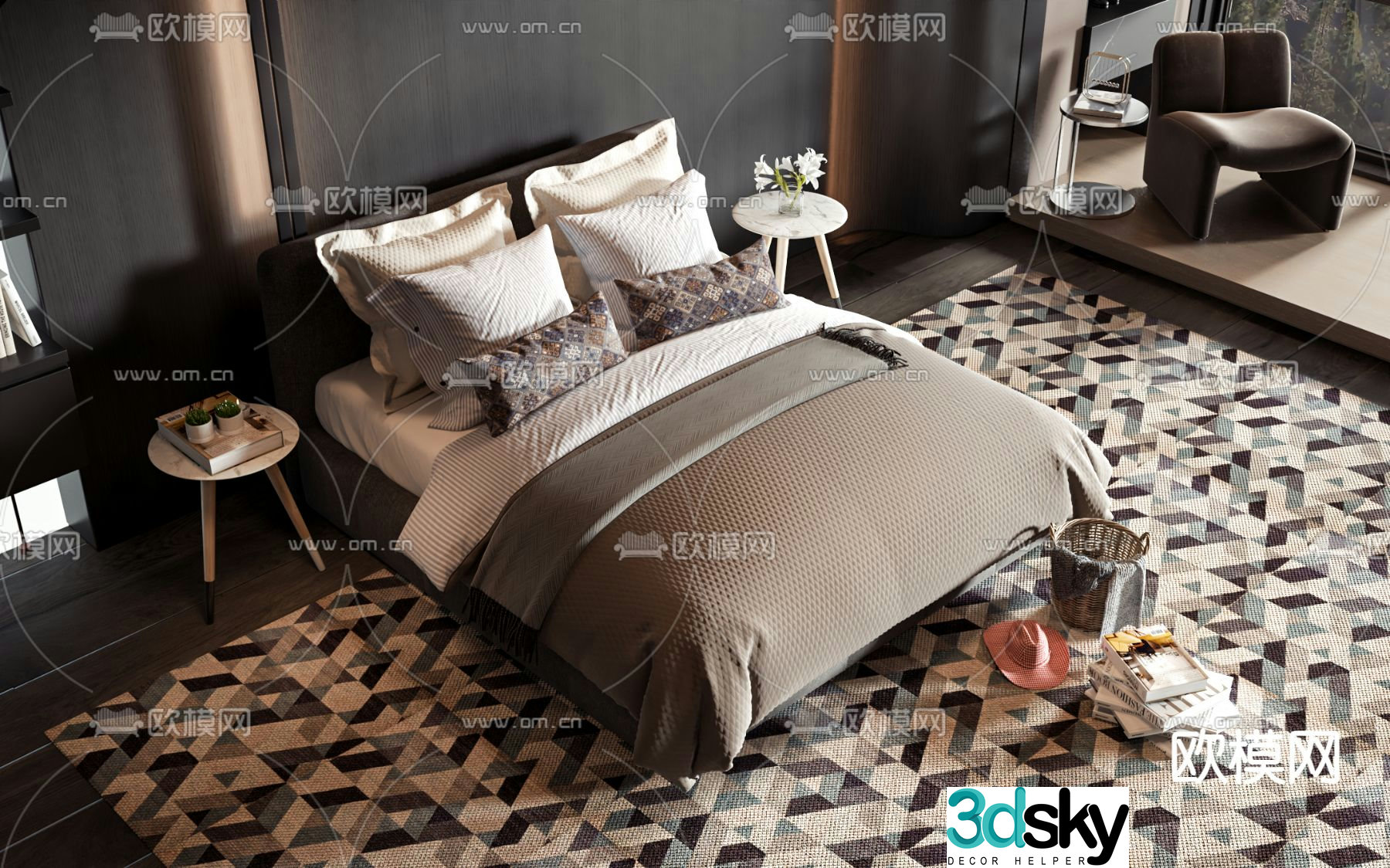 Commercial bed double bed 3d model