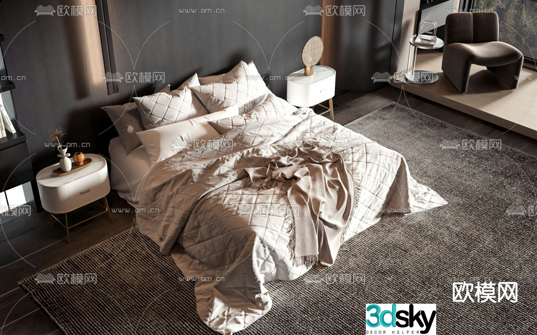 Modern double bed 3d model