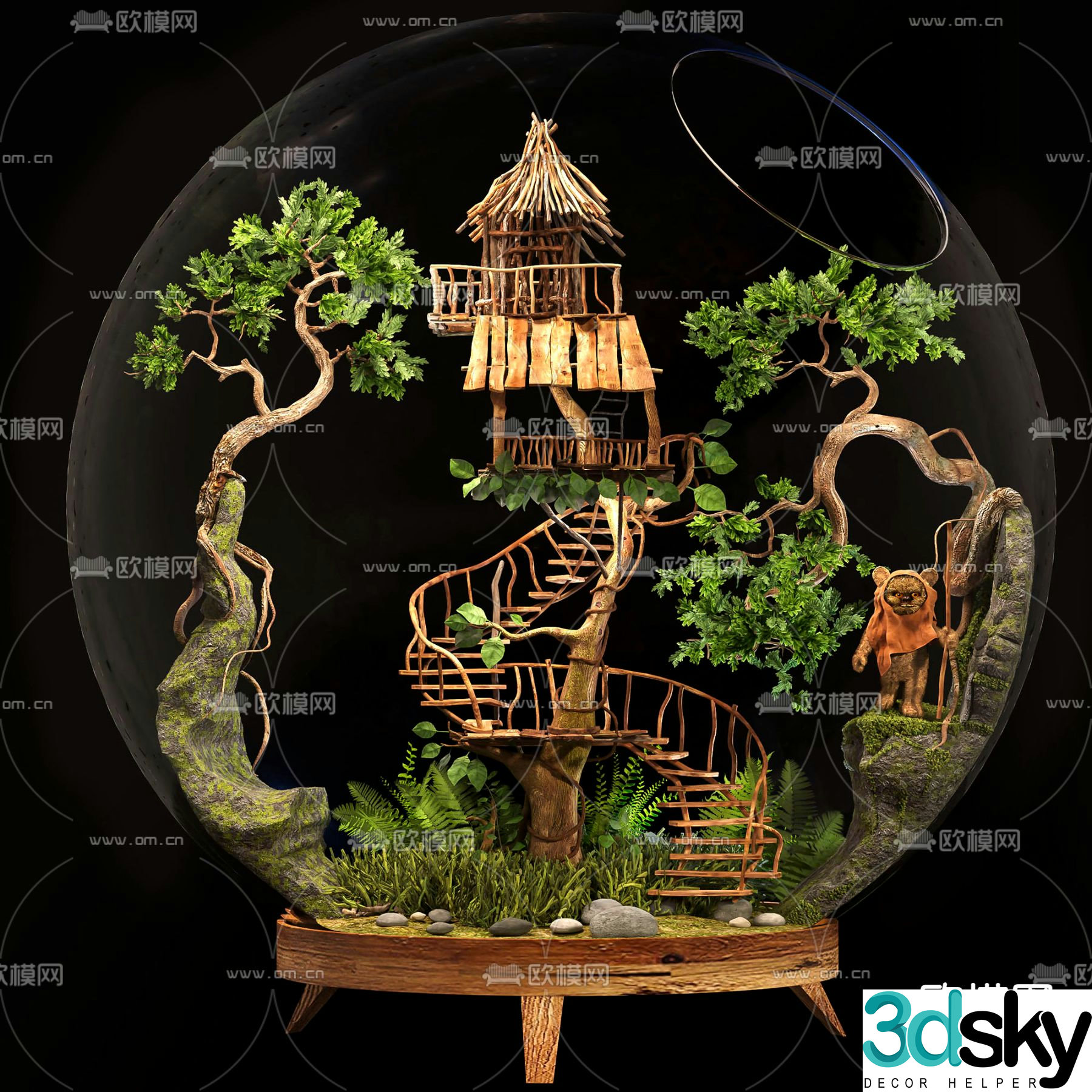 Glass ball micro-landscape green plant landscaping 3D model
