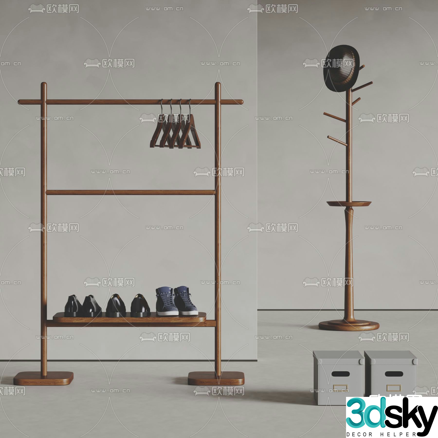 Arcos solid wood hanger 3D model