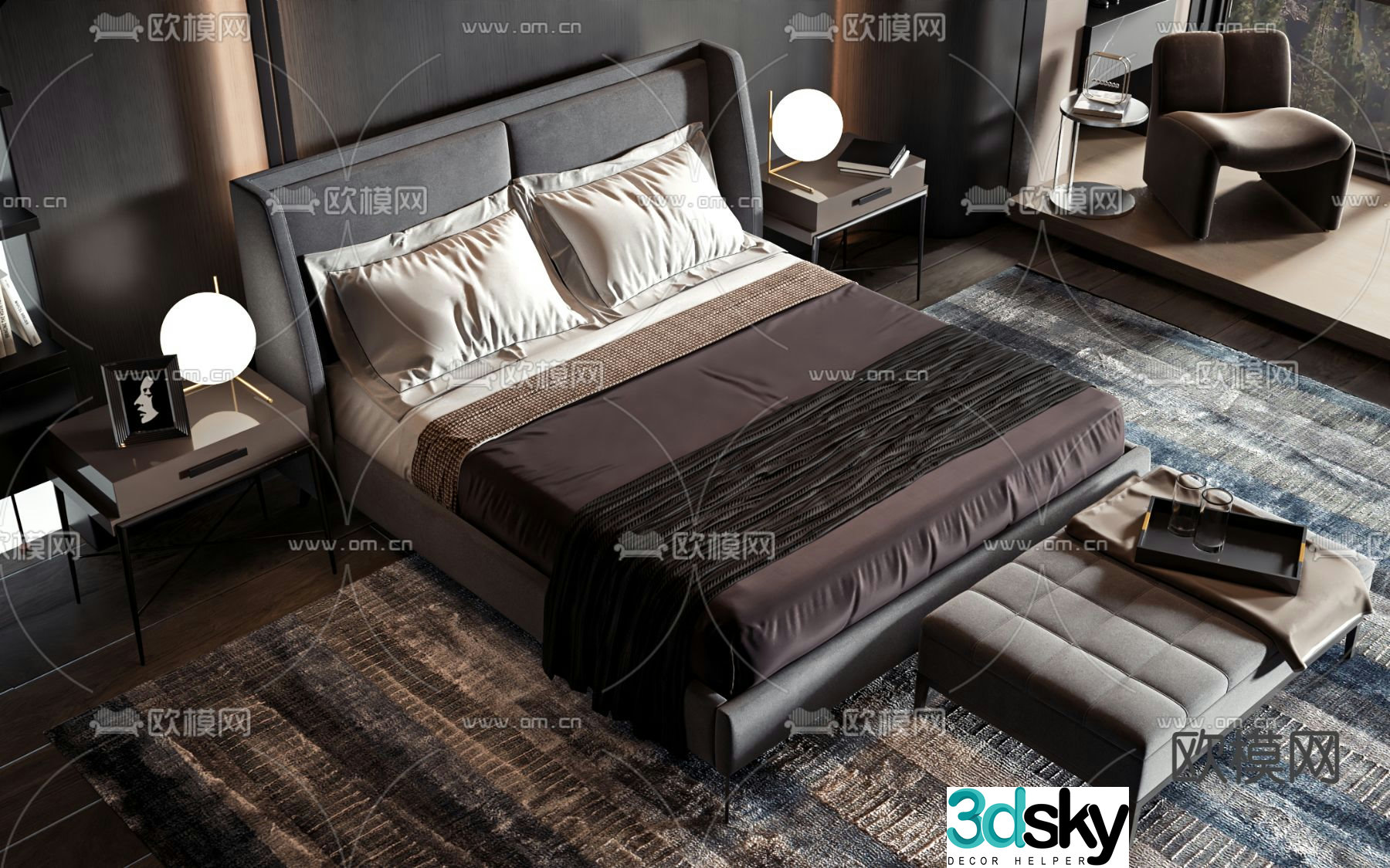 Commercial bed double bed 3d model