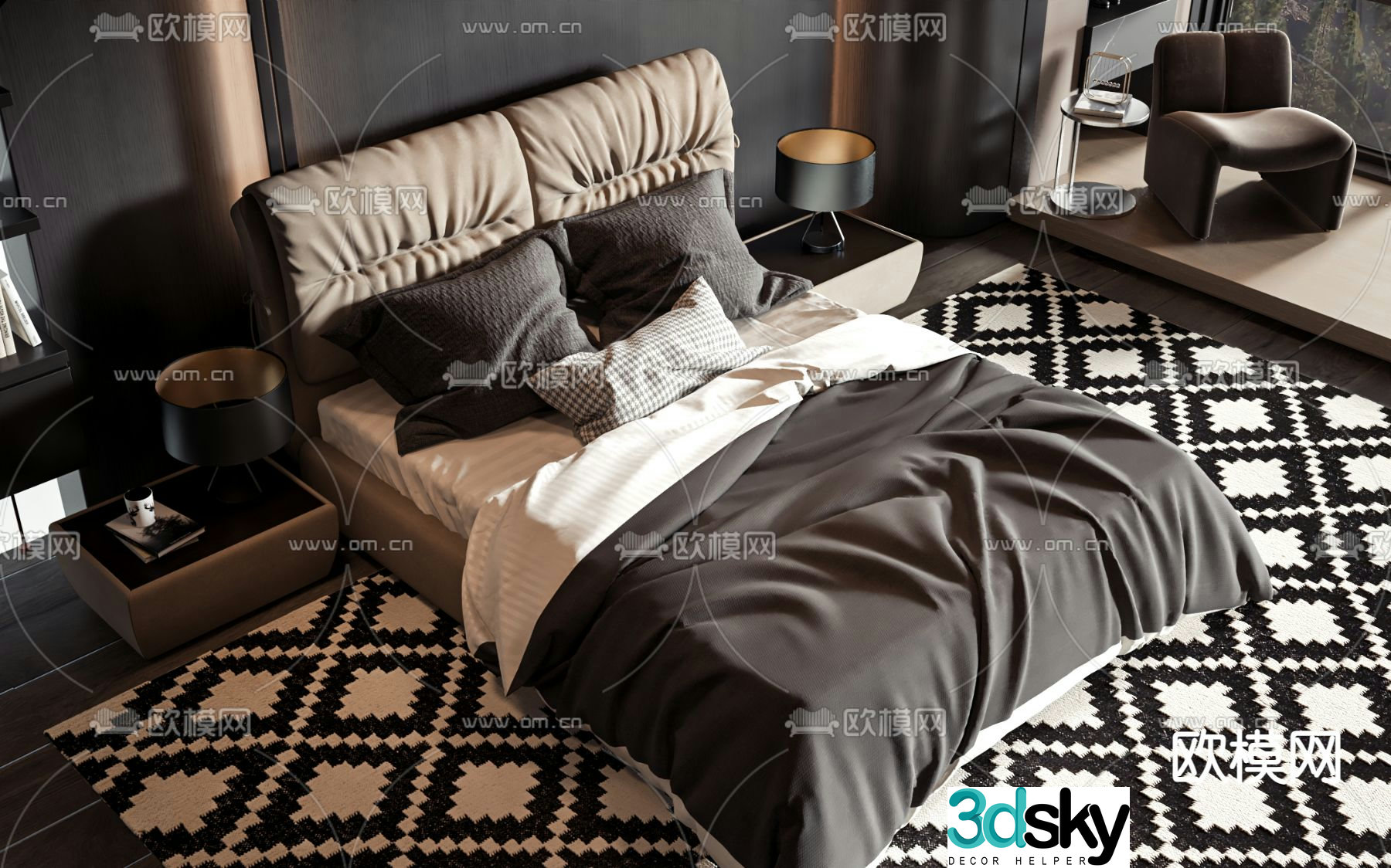 Modern double bed 3d model