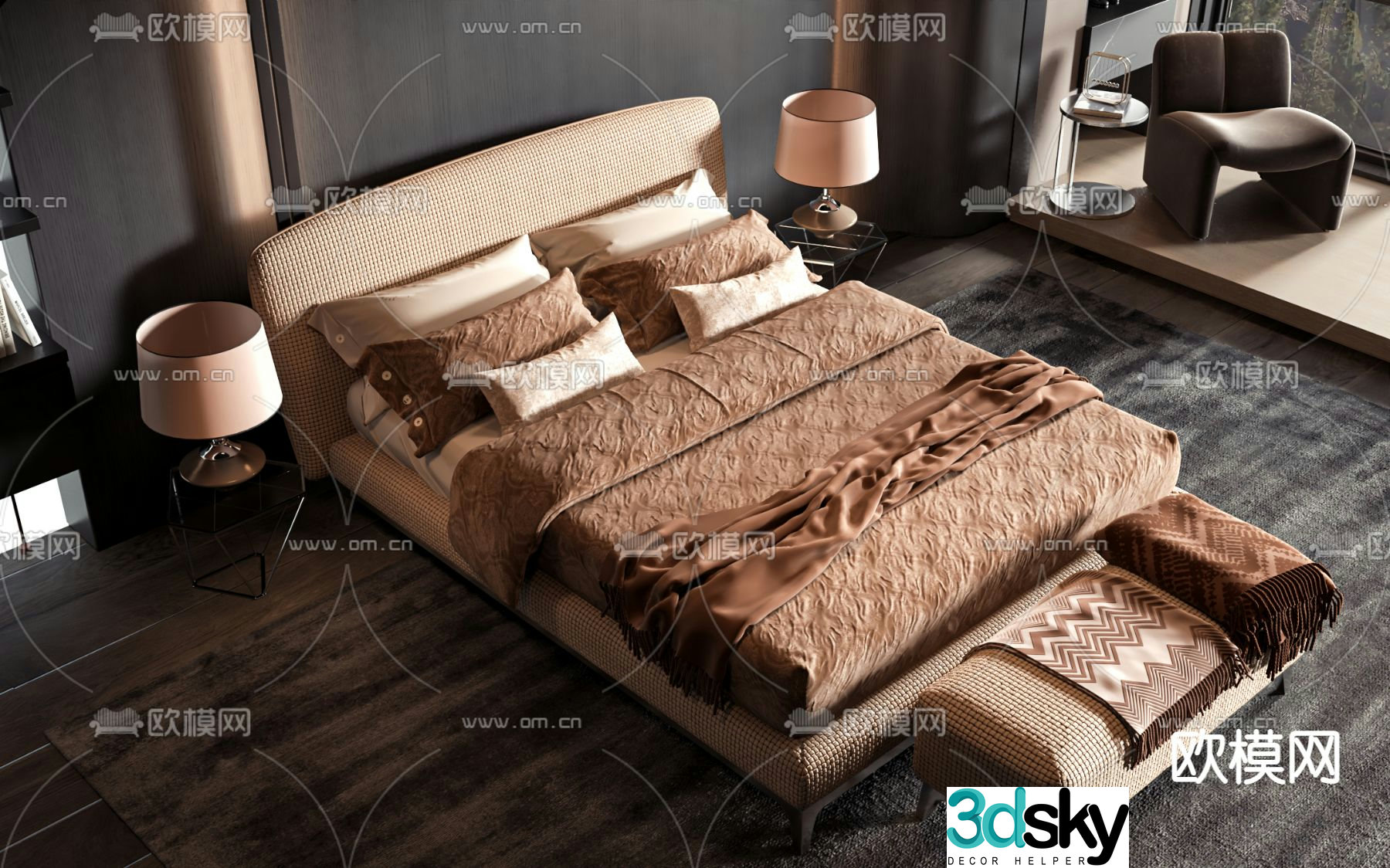 Commercial bed double bed 3d model