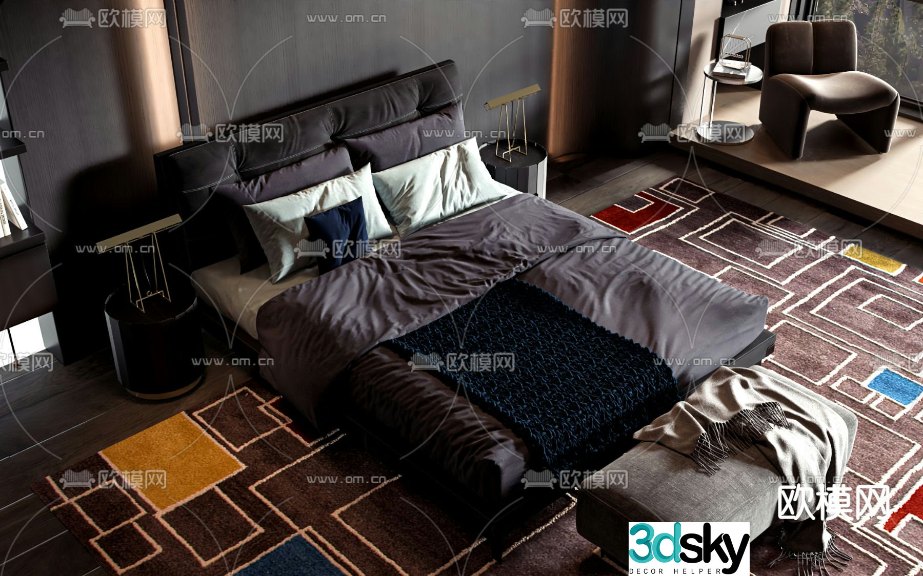 Commercial bed double bed 3d model