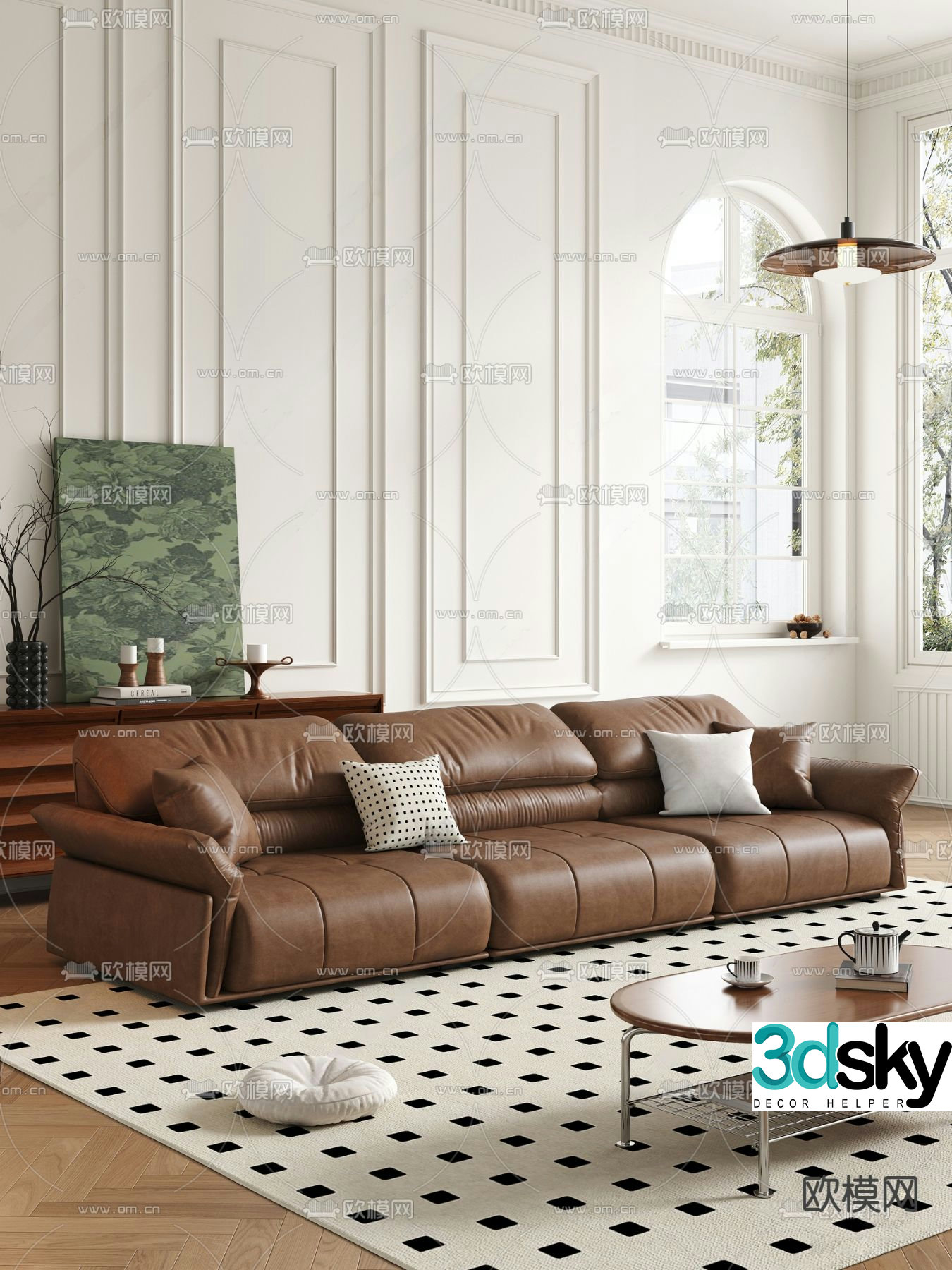 Three seater sofa leather sofa 3d model