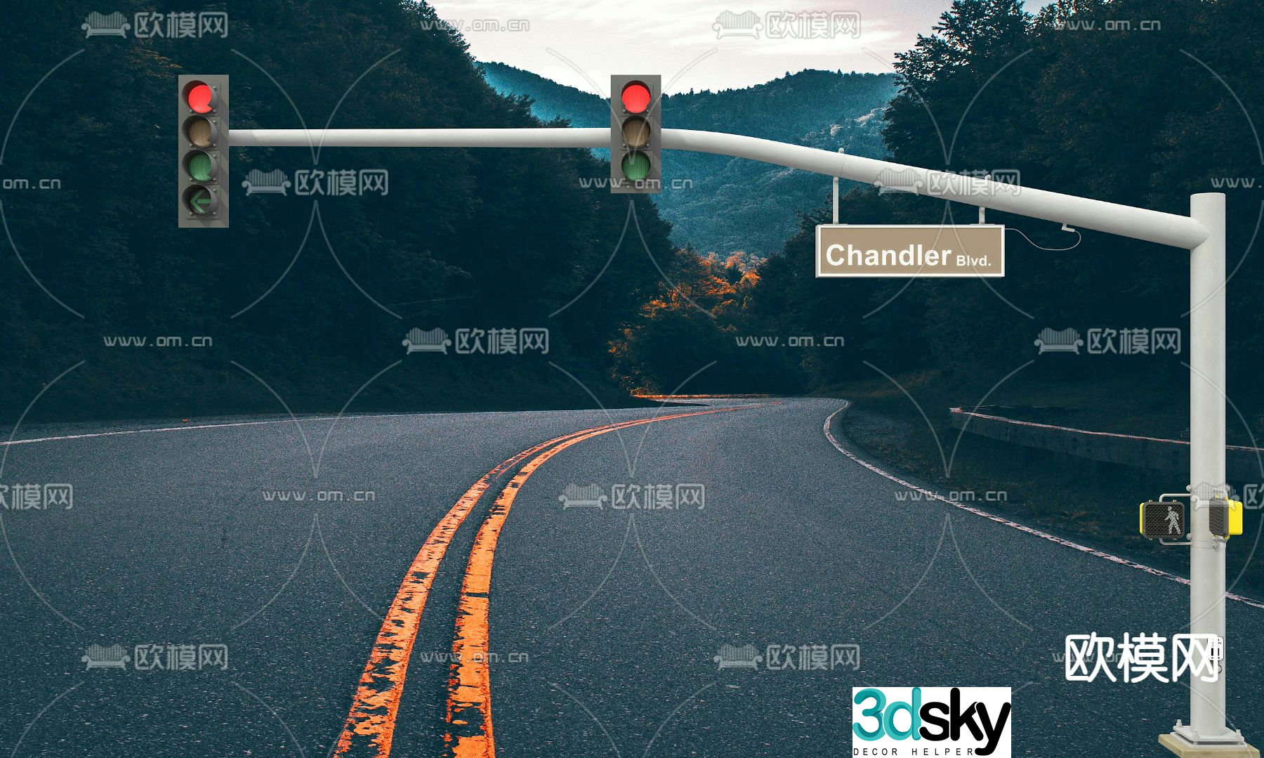 highway landscape road signal light 3d model