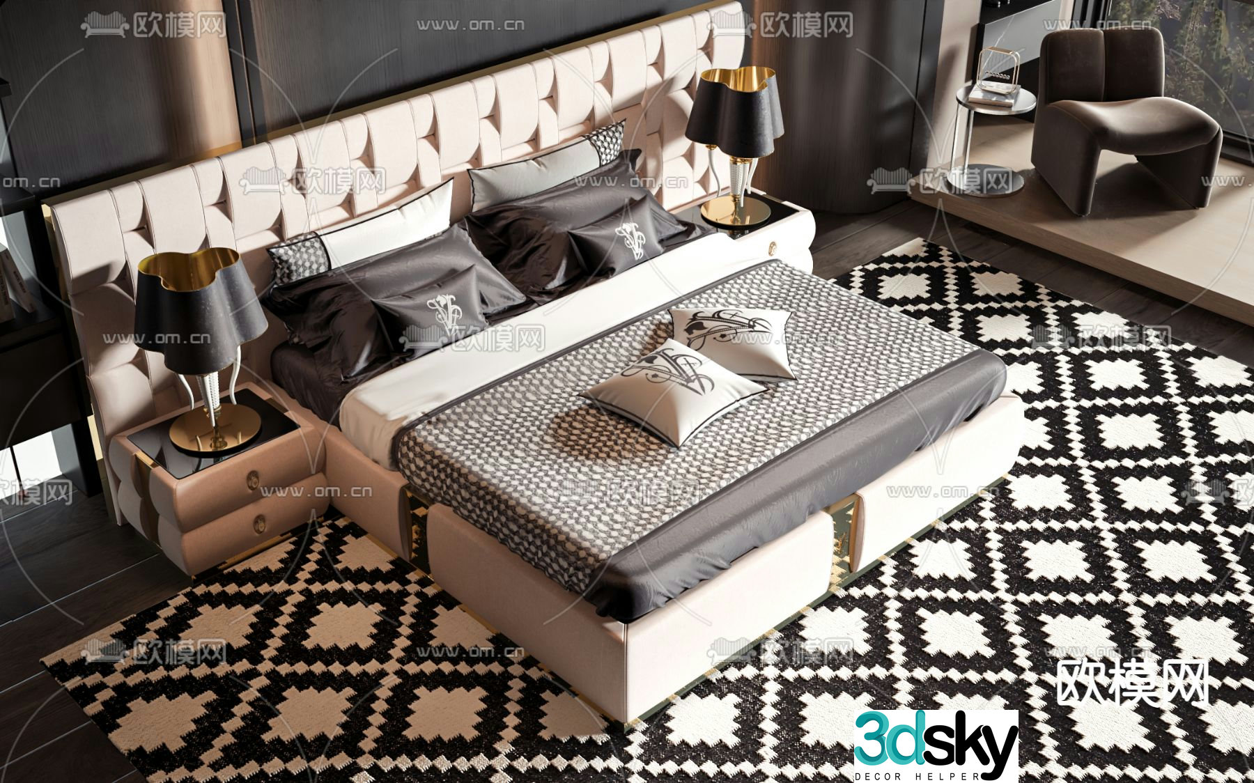 Modern double bed 3d model
