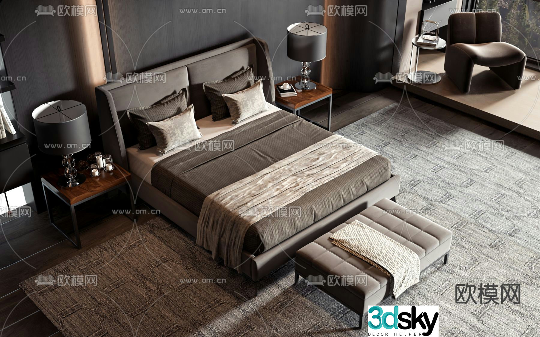 Commercial bed double bed 3d model