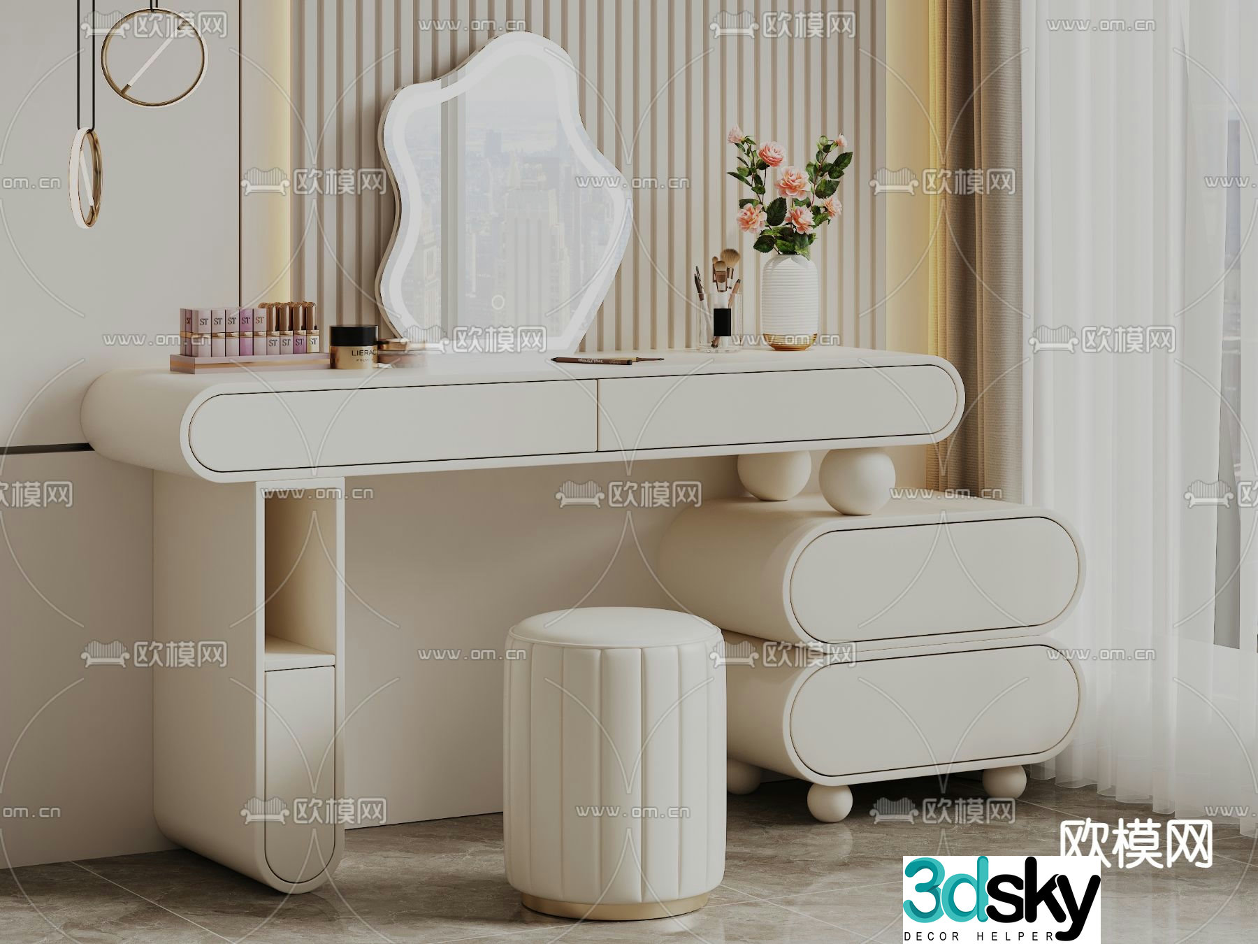Cream style dressing table dressing table 3d model
