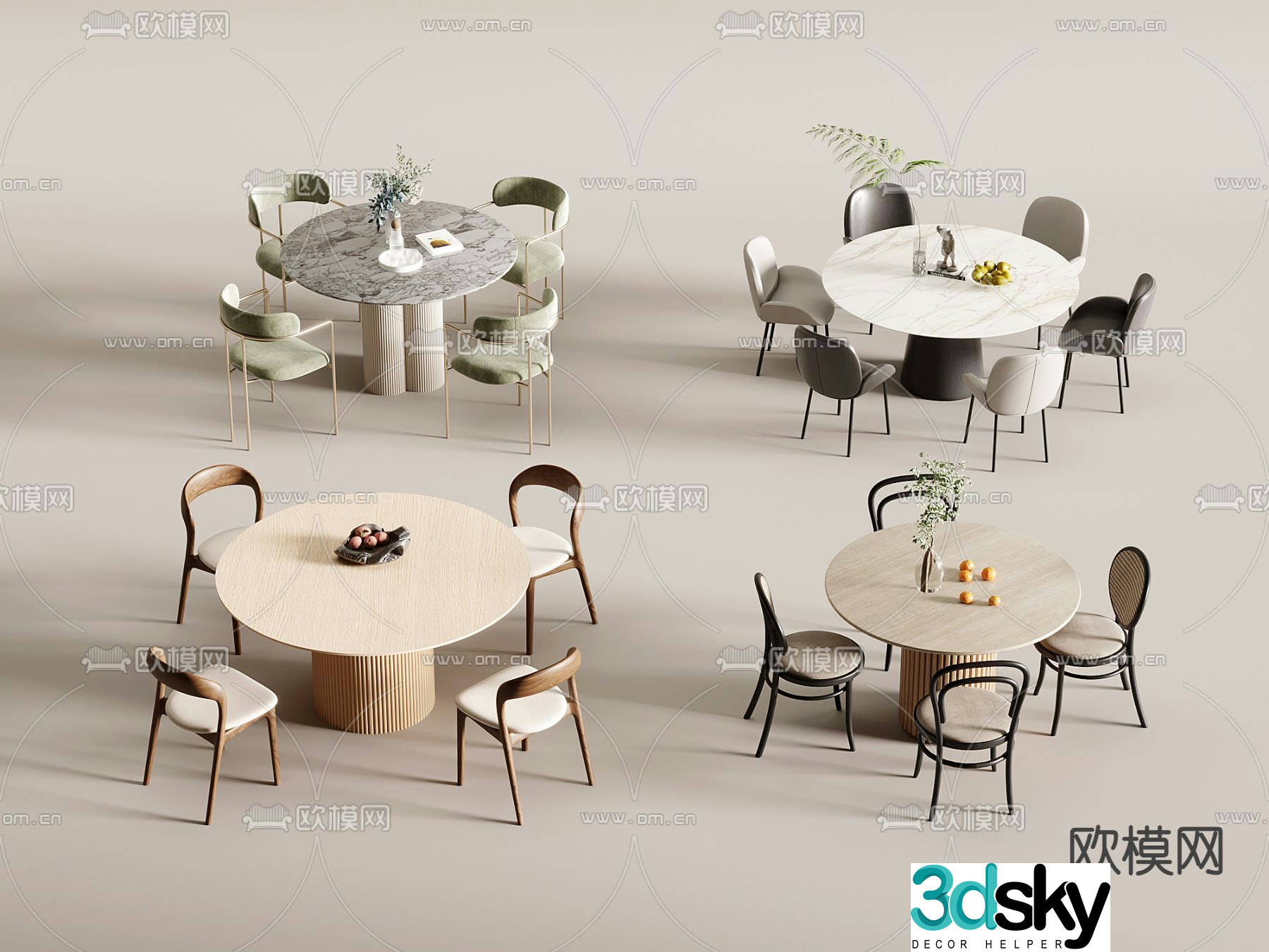 Round table and chairs dining table and chairs 3d model