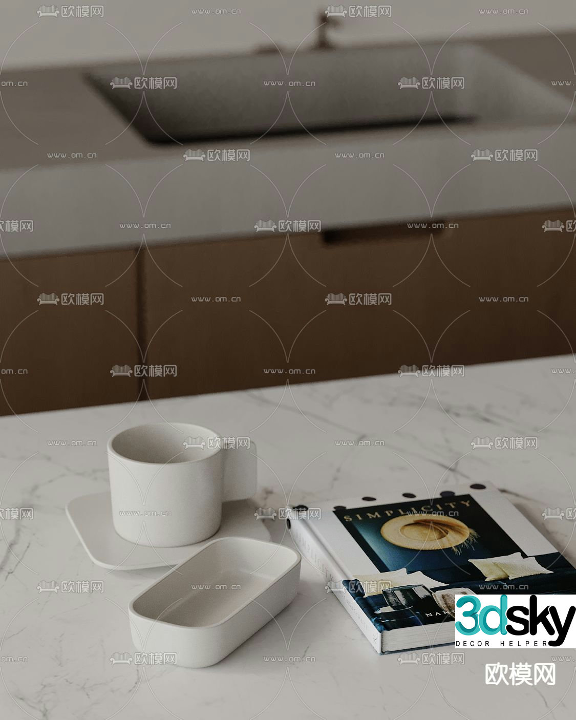Modern tableware cup tray 3d model