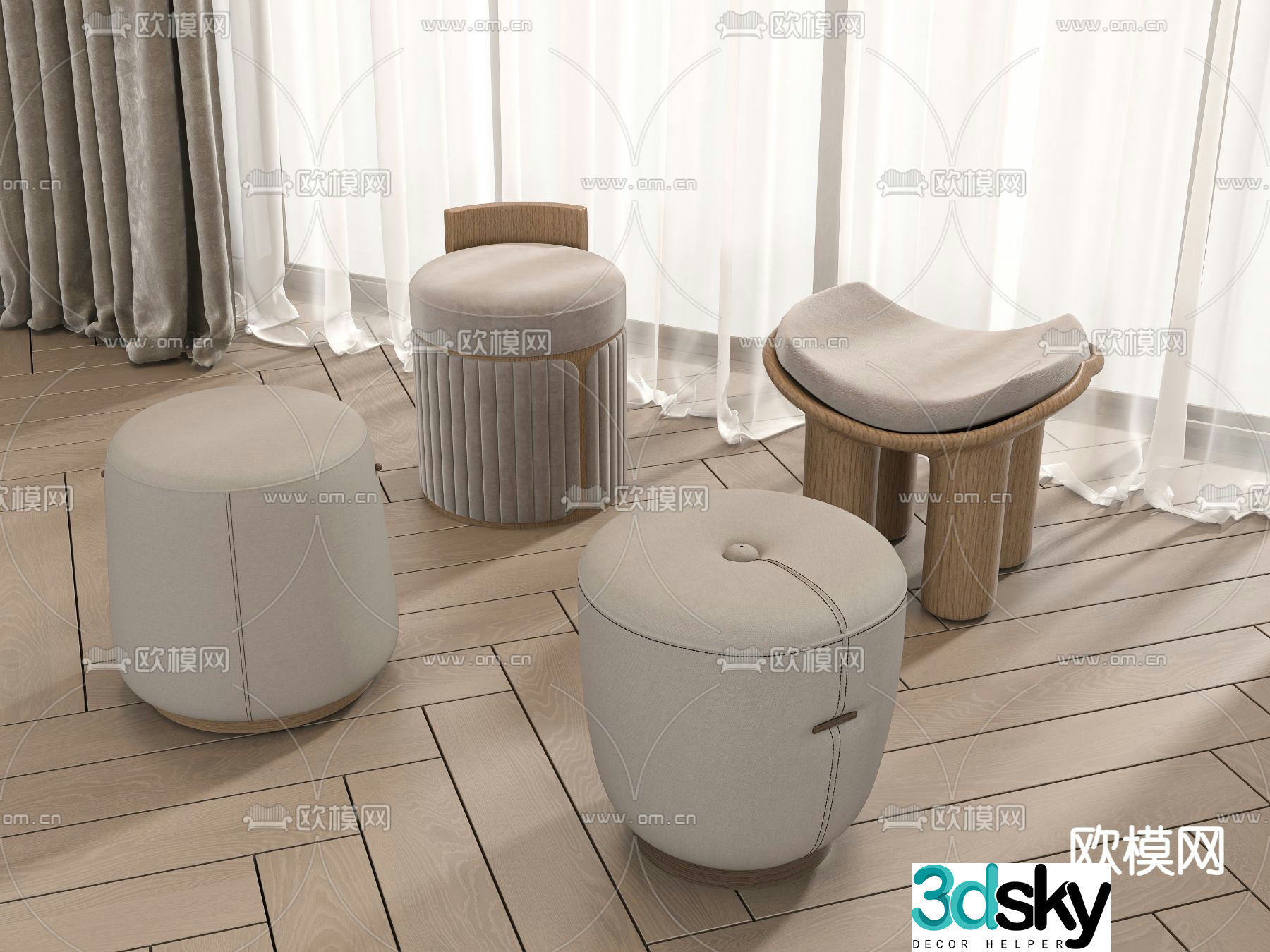 Stool sofa stool round stool low stool 3d model