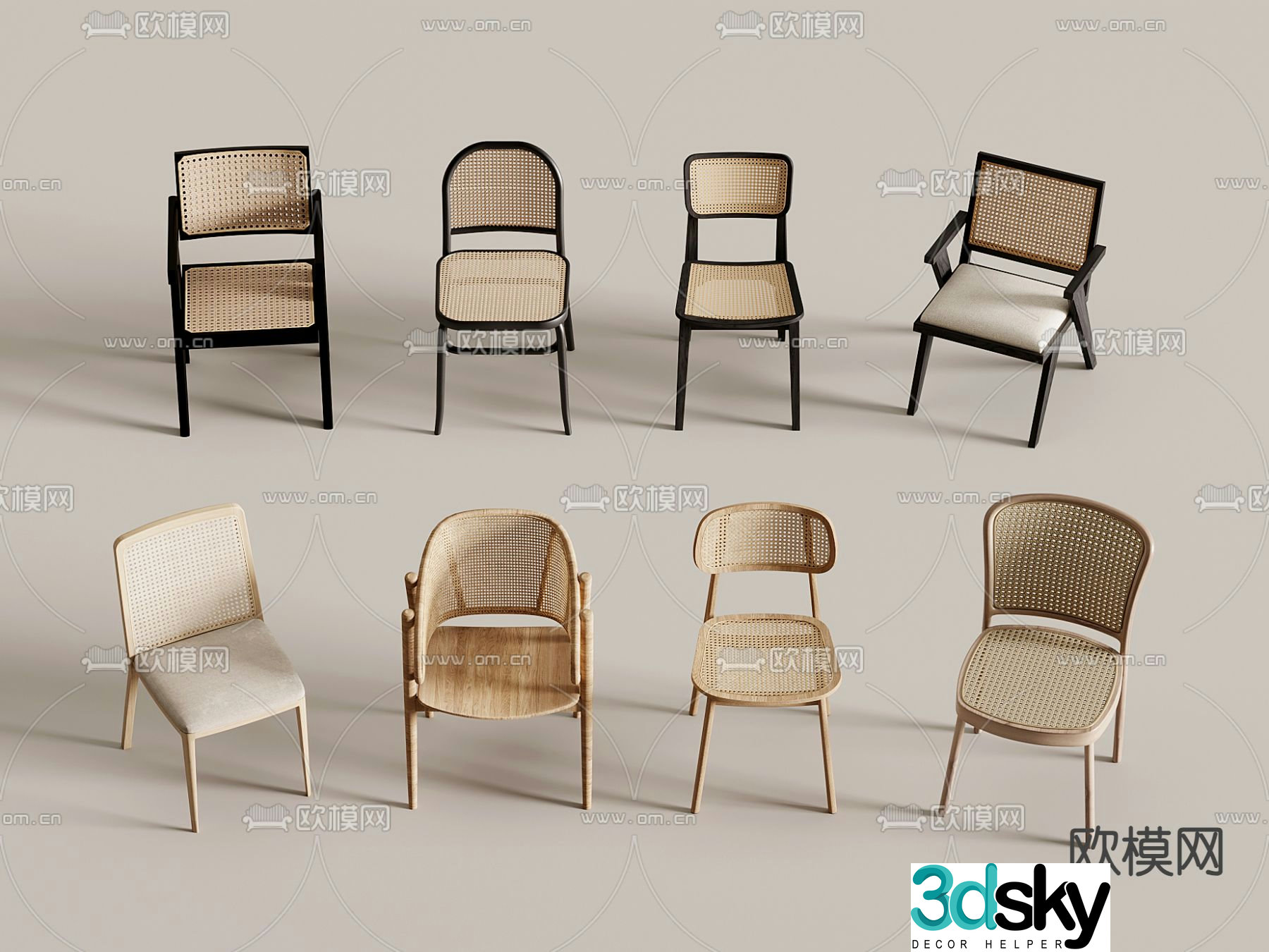 Wabi-sabi chair rattan dining chair 3d model