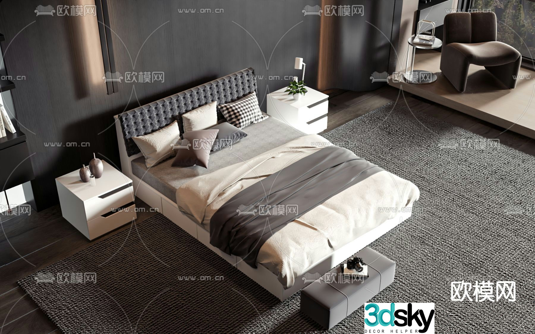 Commercial bed double bed 3d model