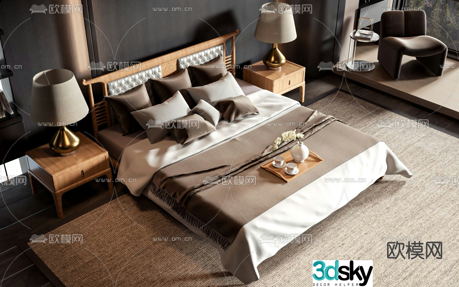 Commercial bed double bed 3d model