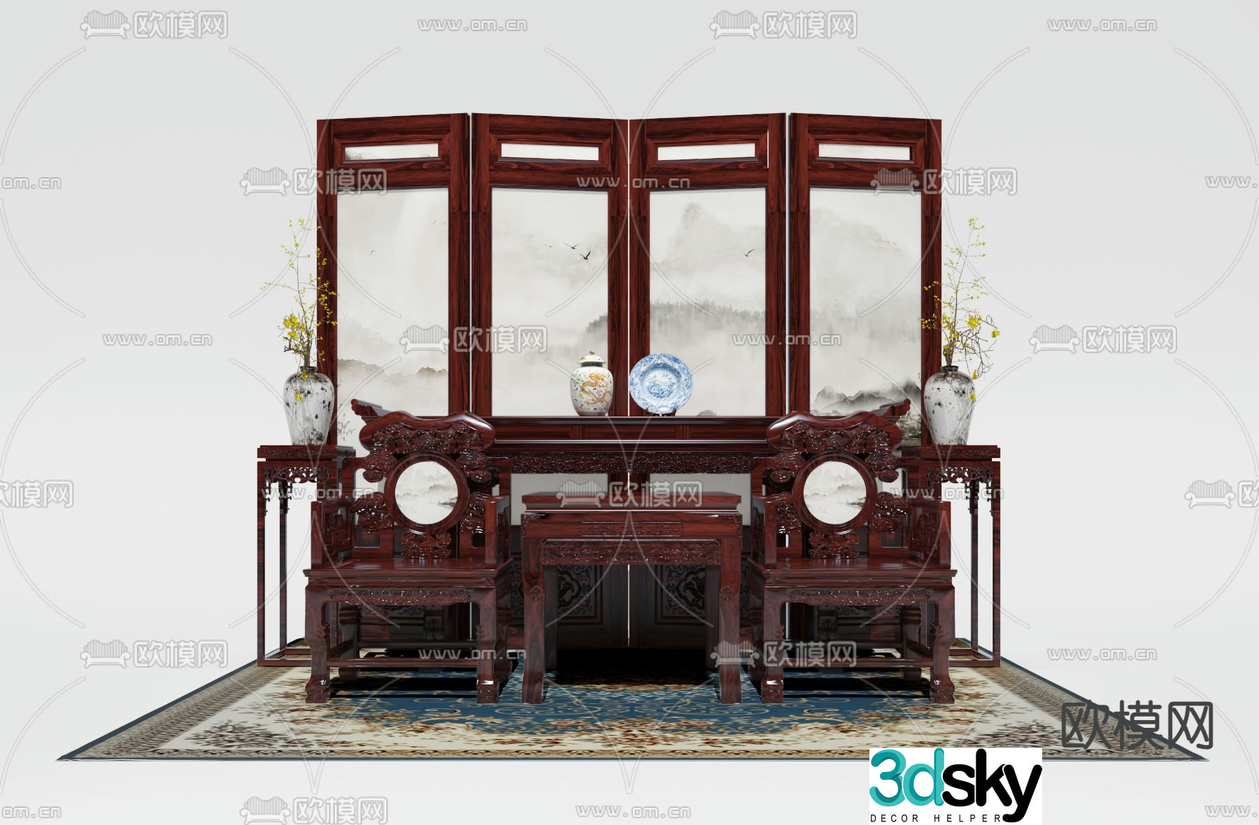 New Chinese style leisure table and chair Taishi chair 3d model