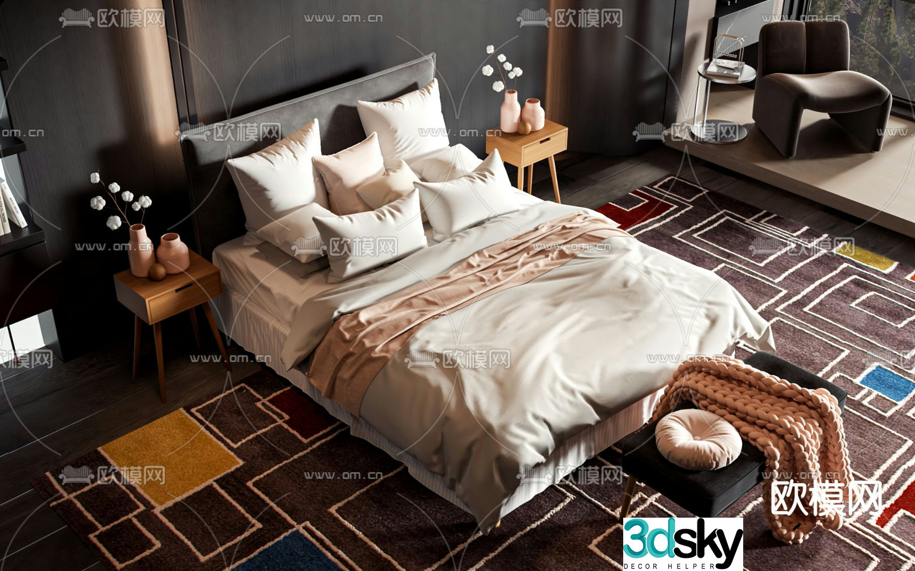 Commercial bed double bed 3d model