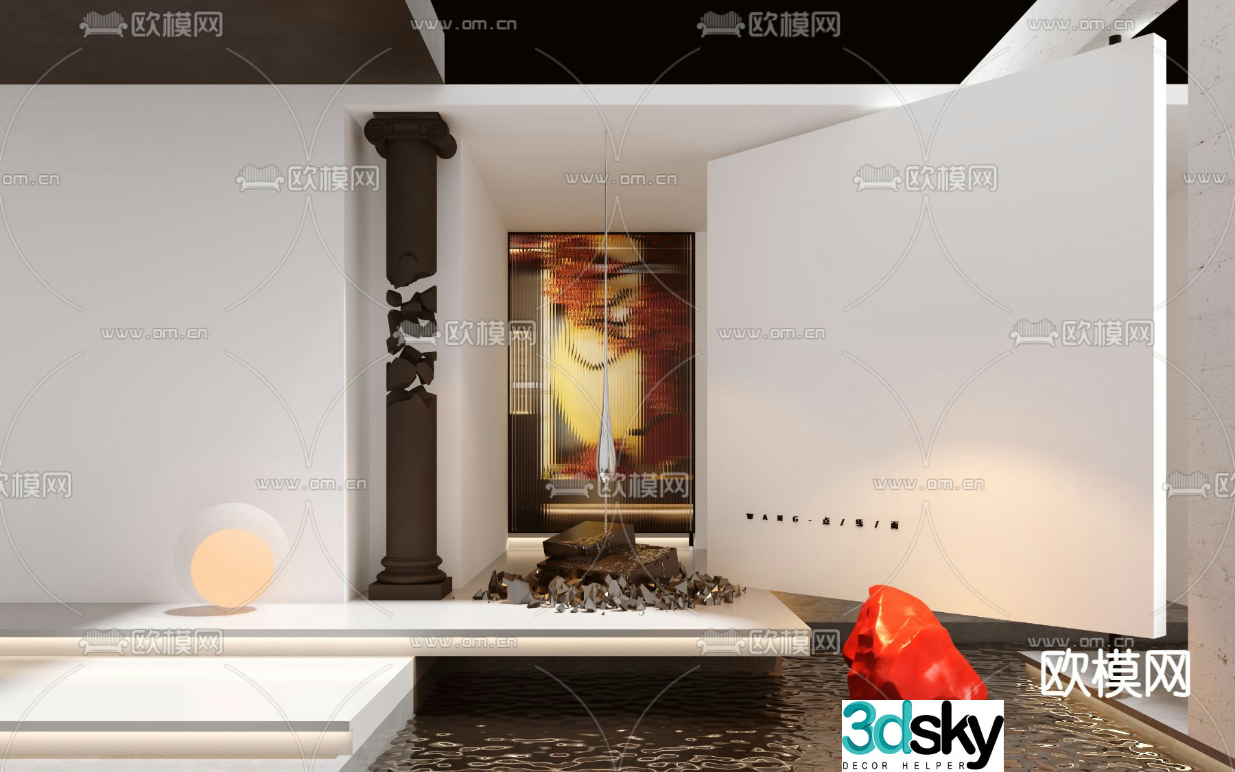 Interior landscaping lobby waterscape 3D model