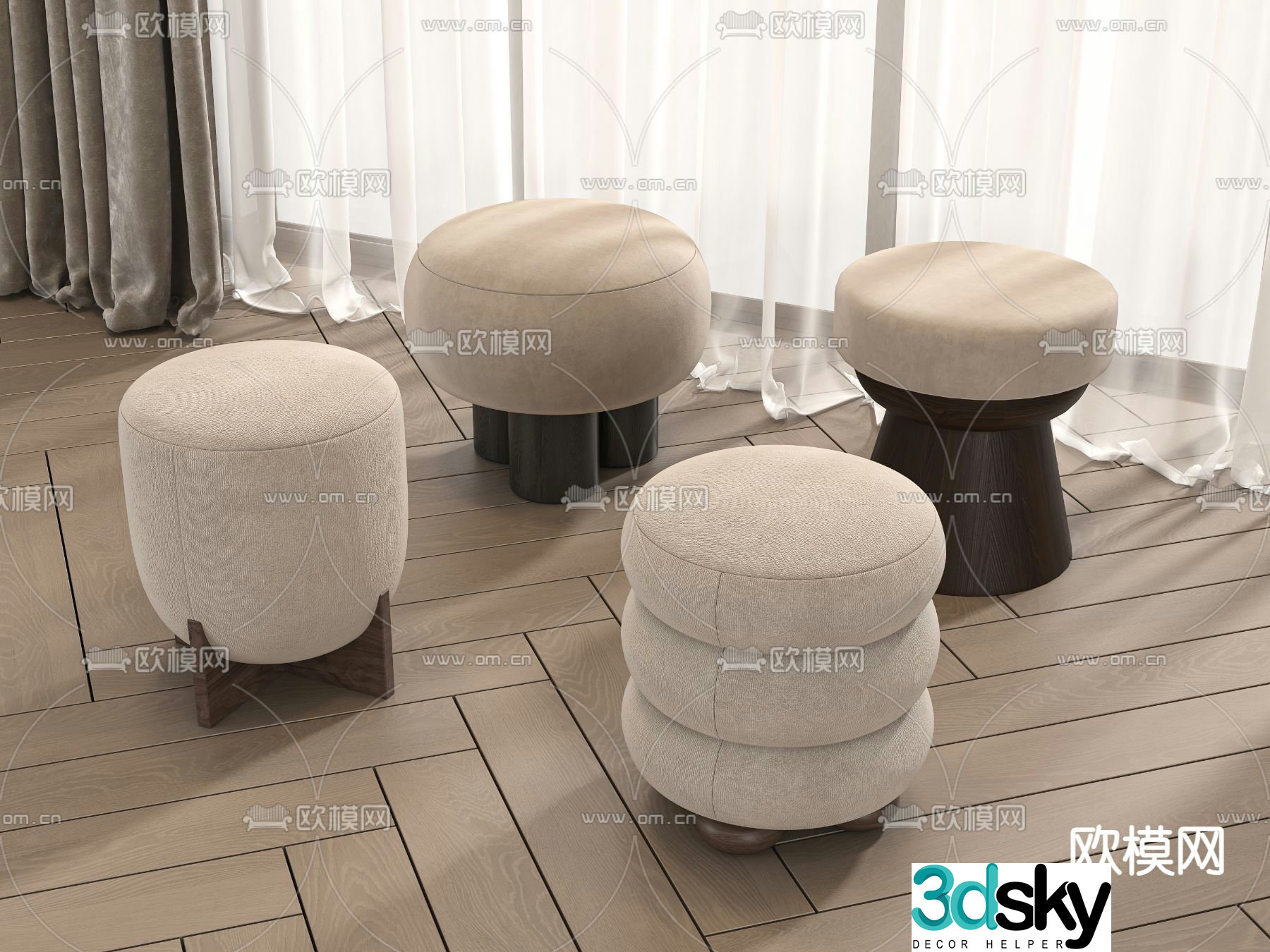 Stool sofa stool round stool low stool 3d model