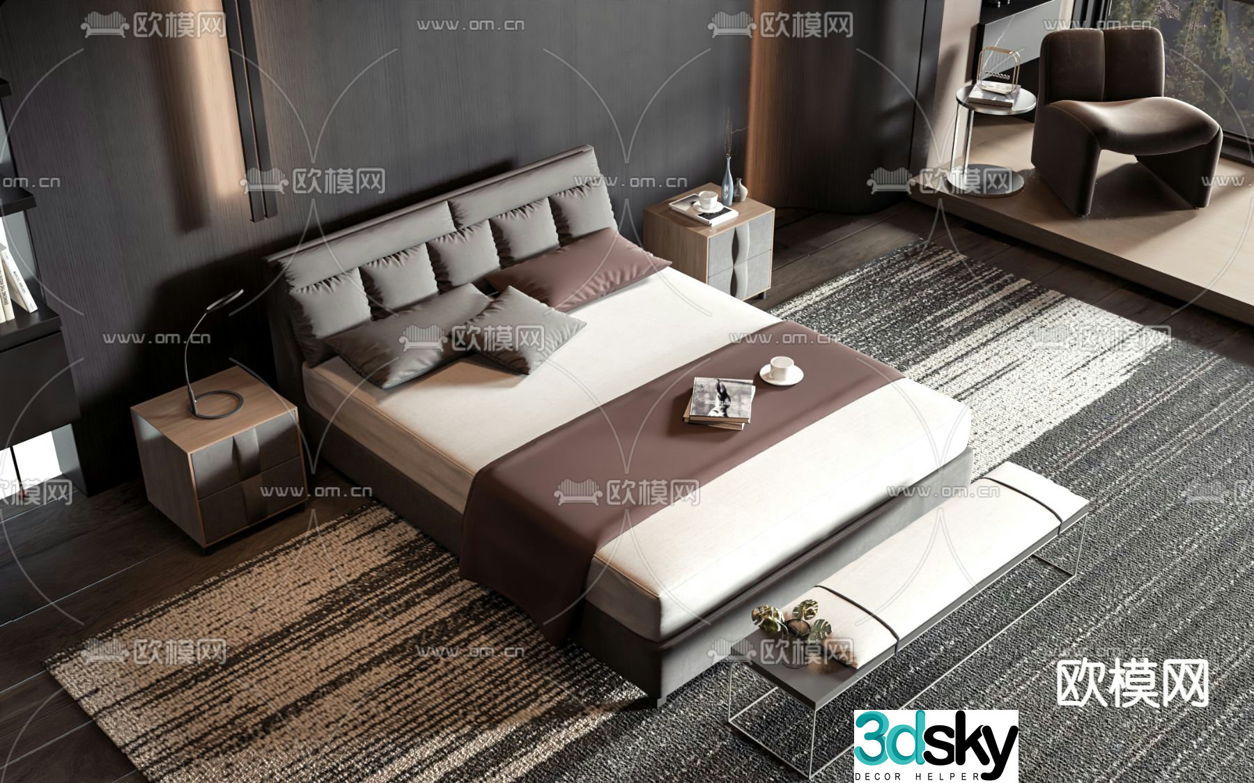 Commercial bed double bed 3d model