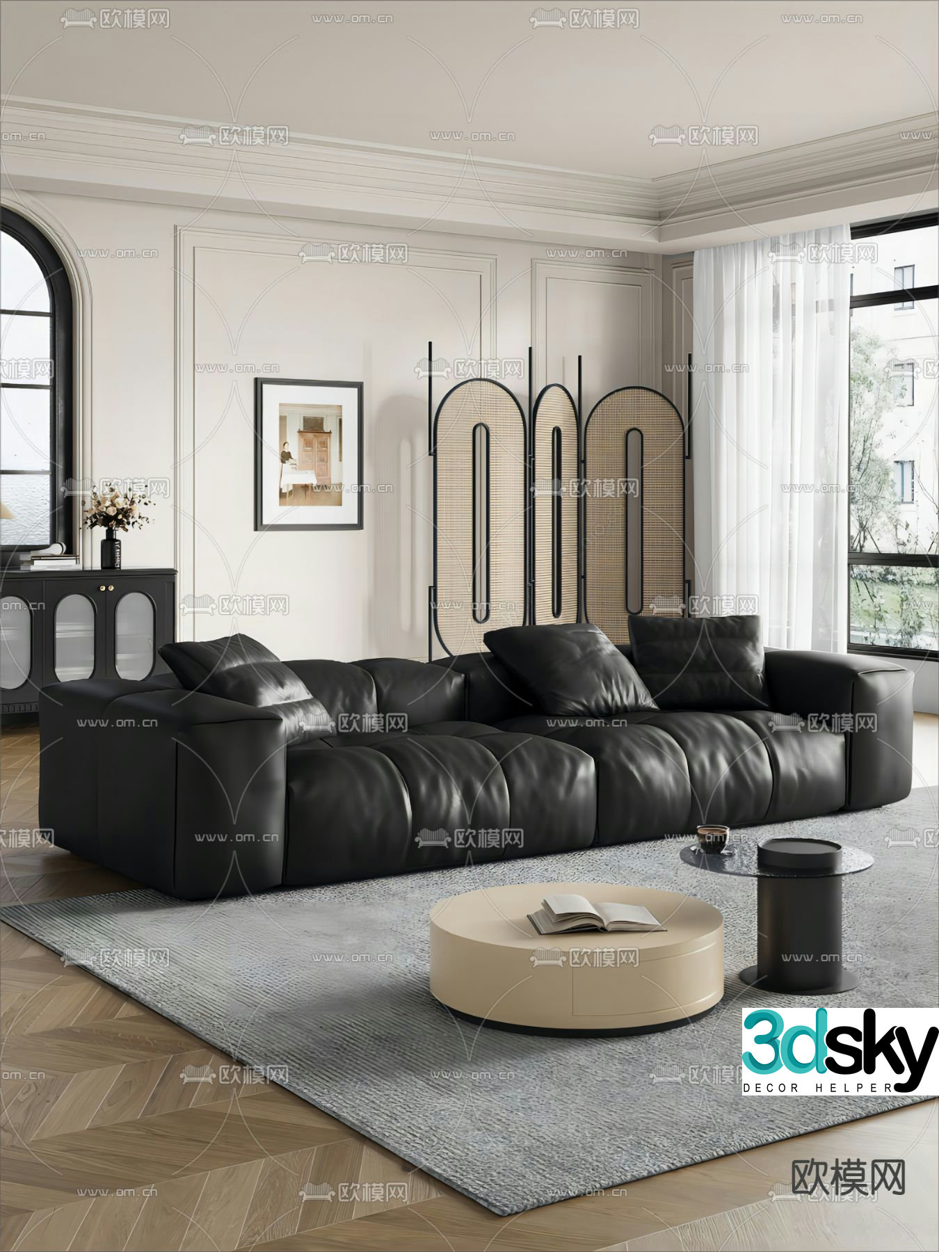 French multi-person sofa leisure sofa 3d model