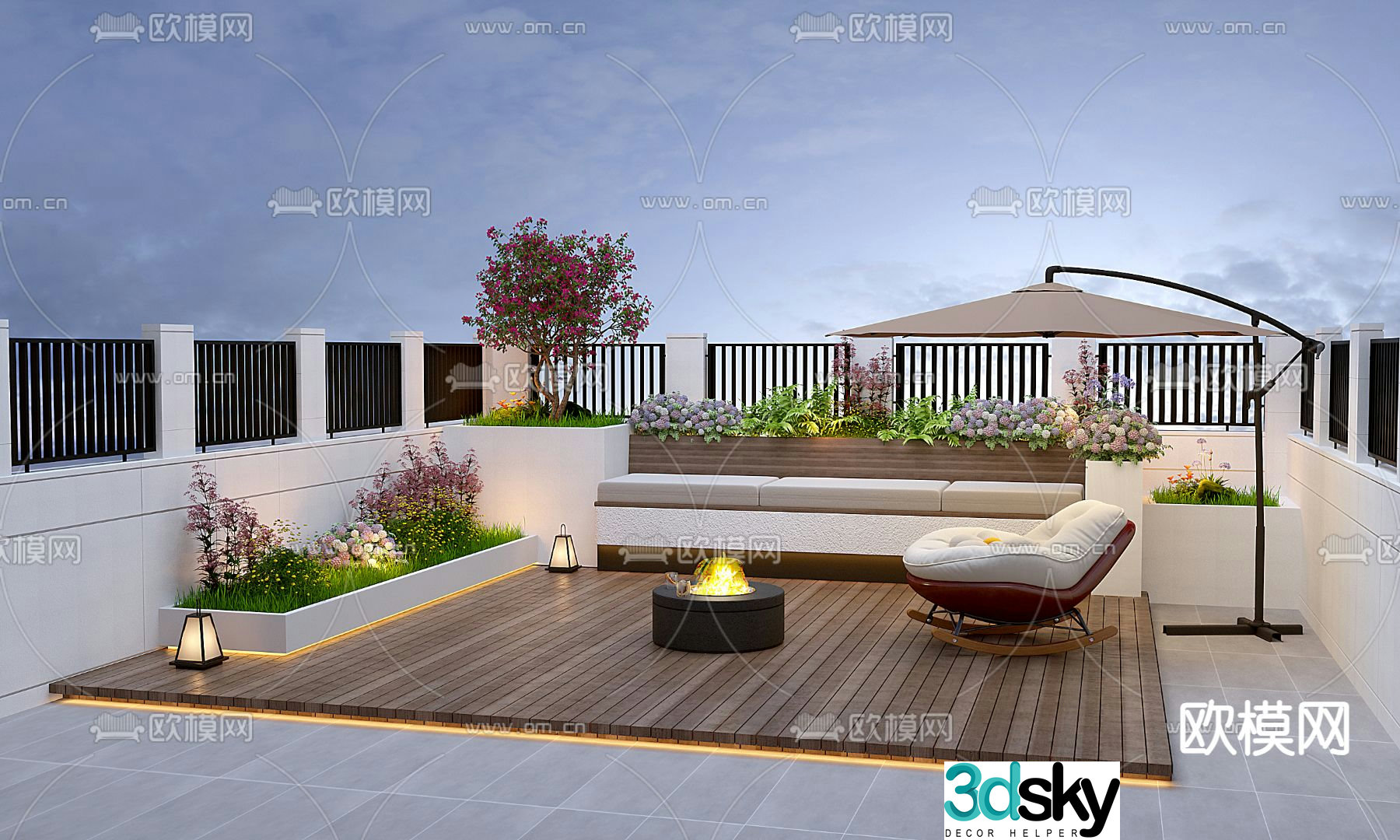 Modern balcony terrace roof garden 3d model