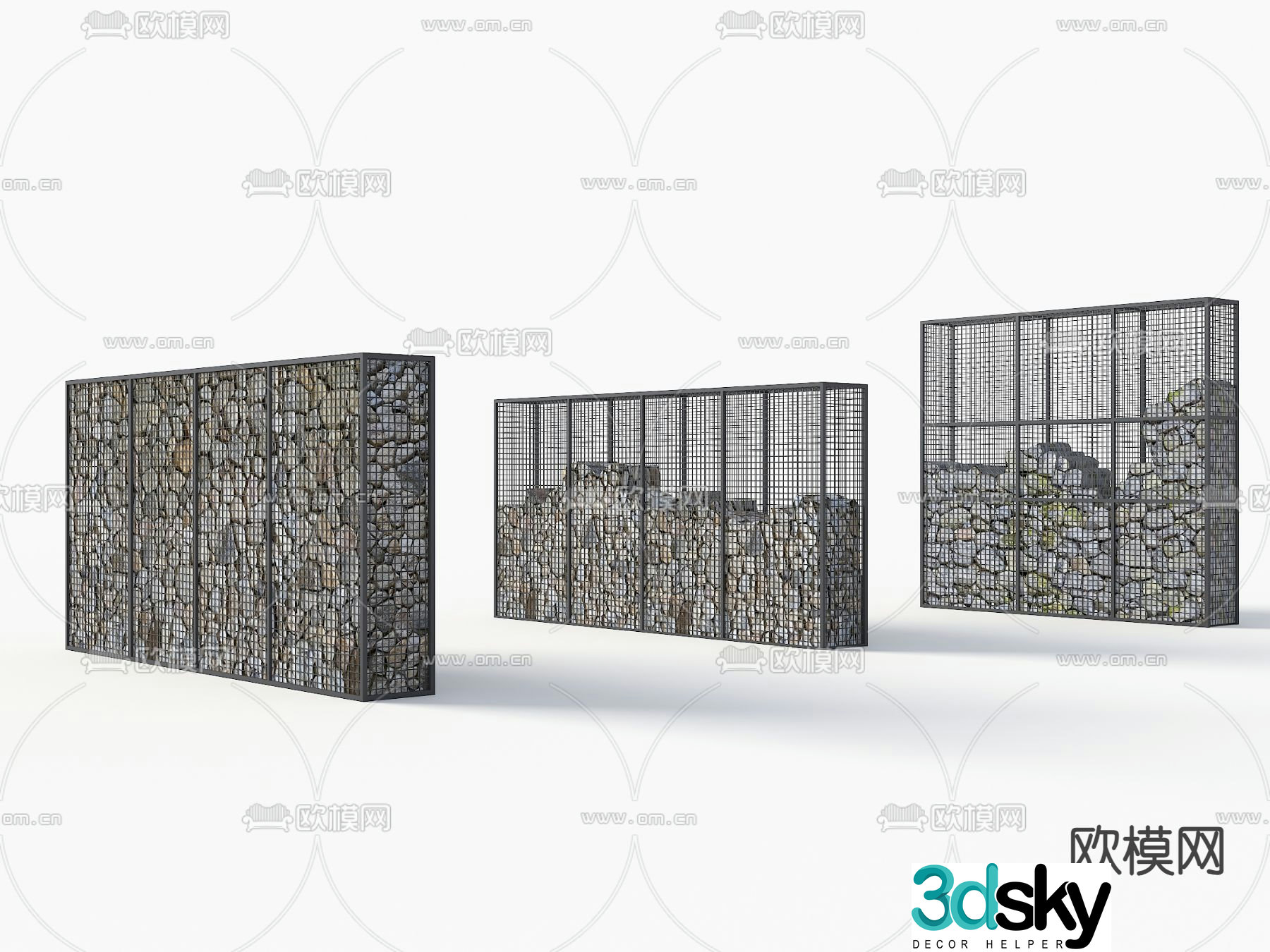 Iron mesh gabion landscape wall Iron mesh gravel wall 3D model