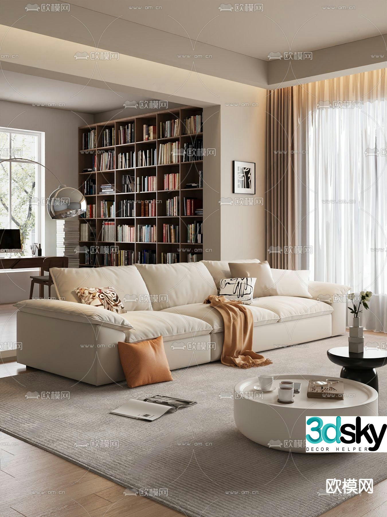 Cream style sofa three person sofa 3d model