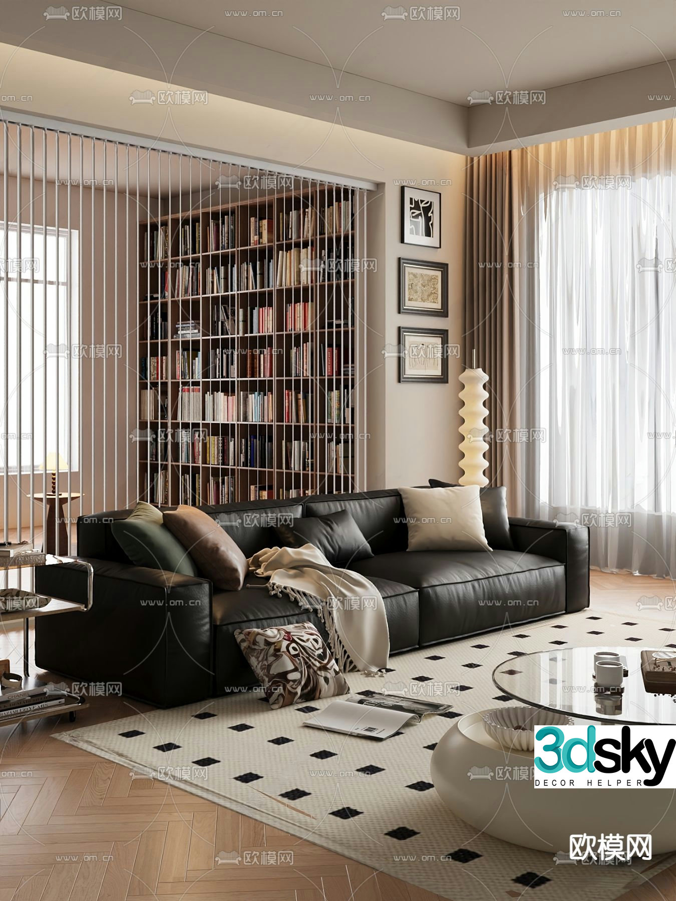Double sofa leather sofa 3d model