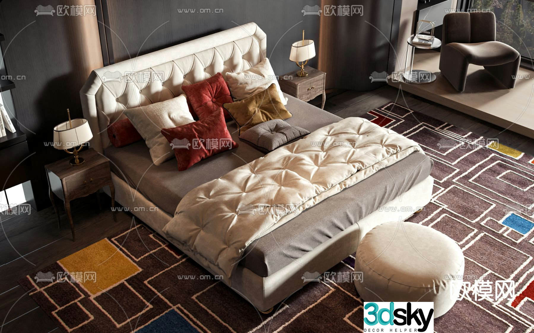 Commercial bed double bed 3d model