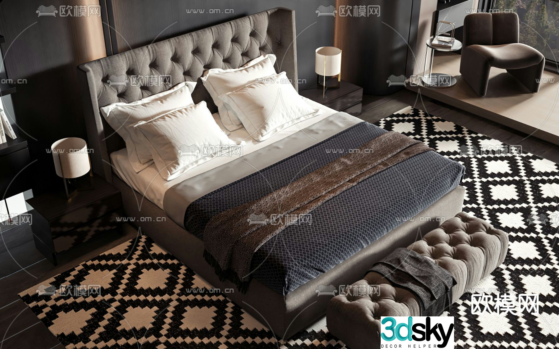 Modern double bed 3d model