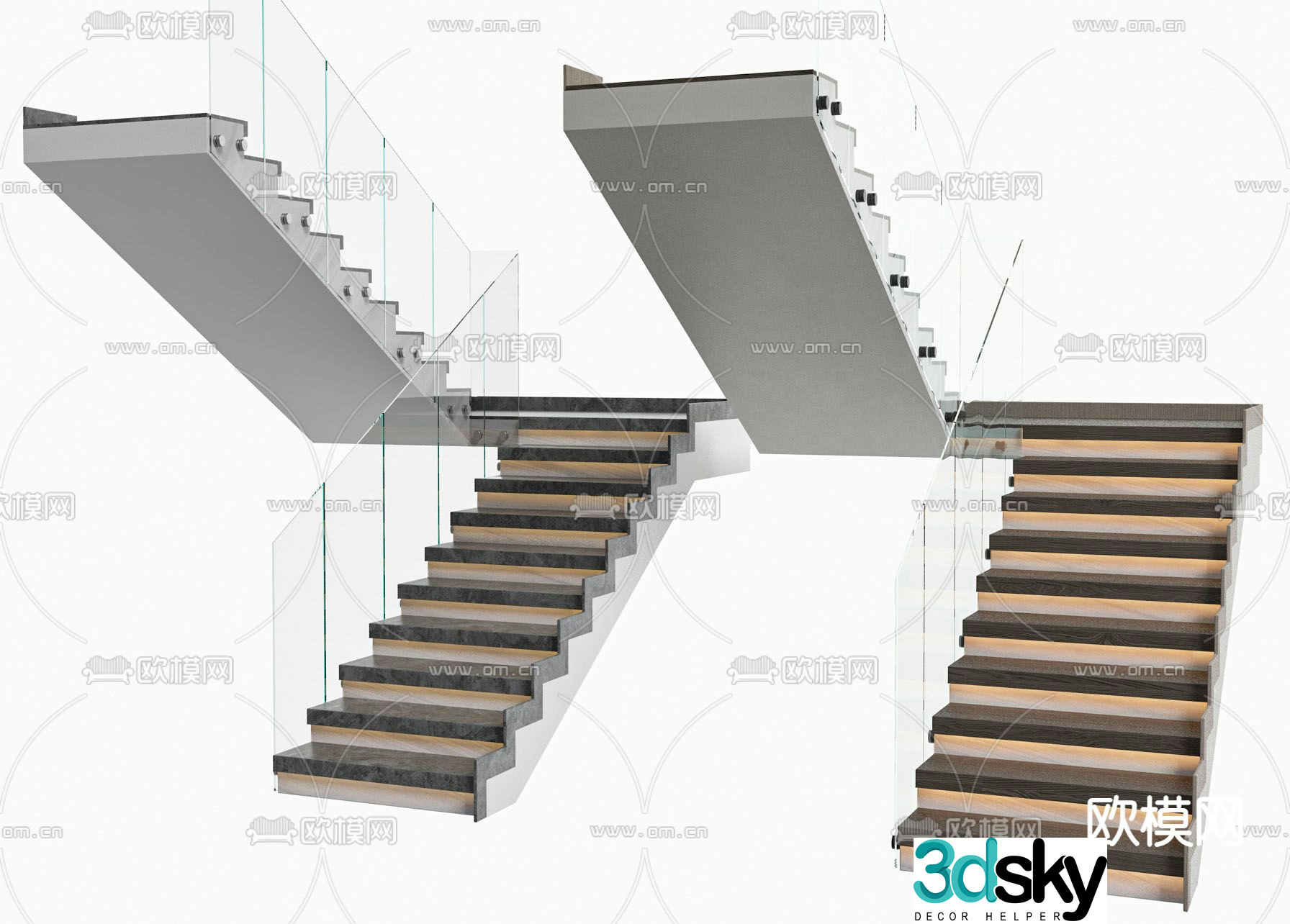 Handrail Stair Glass Stair 3D Model